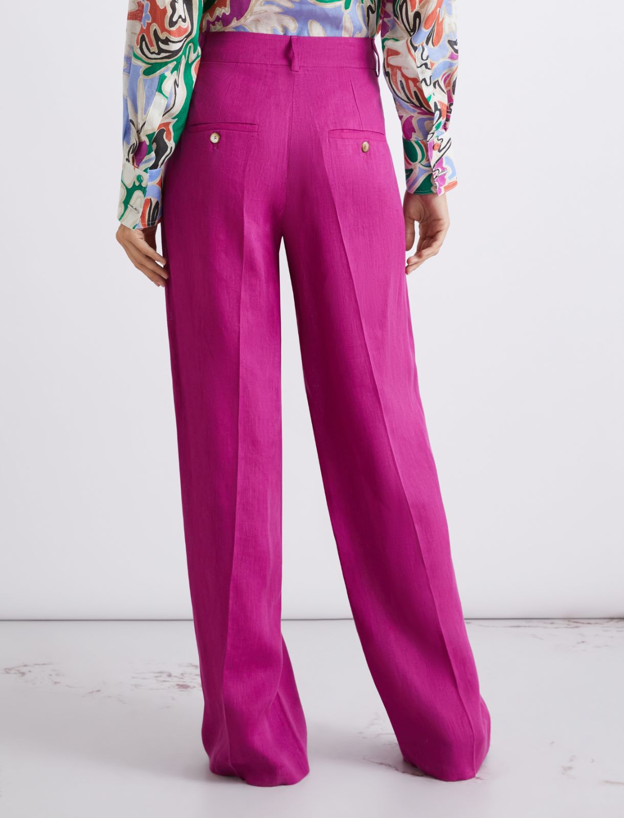 Straight linen trousers - FUCHSIA - Marella - 3