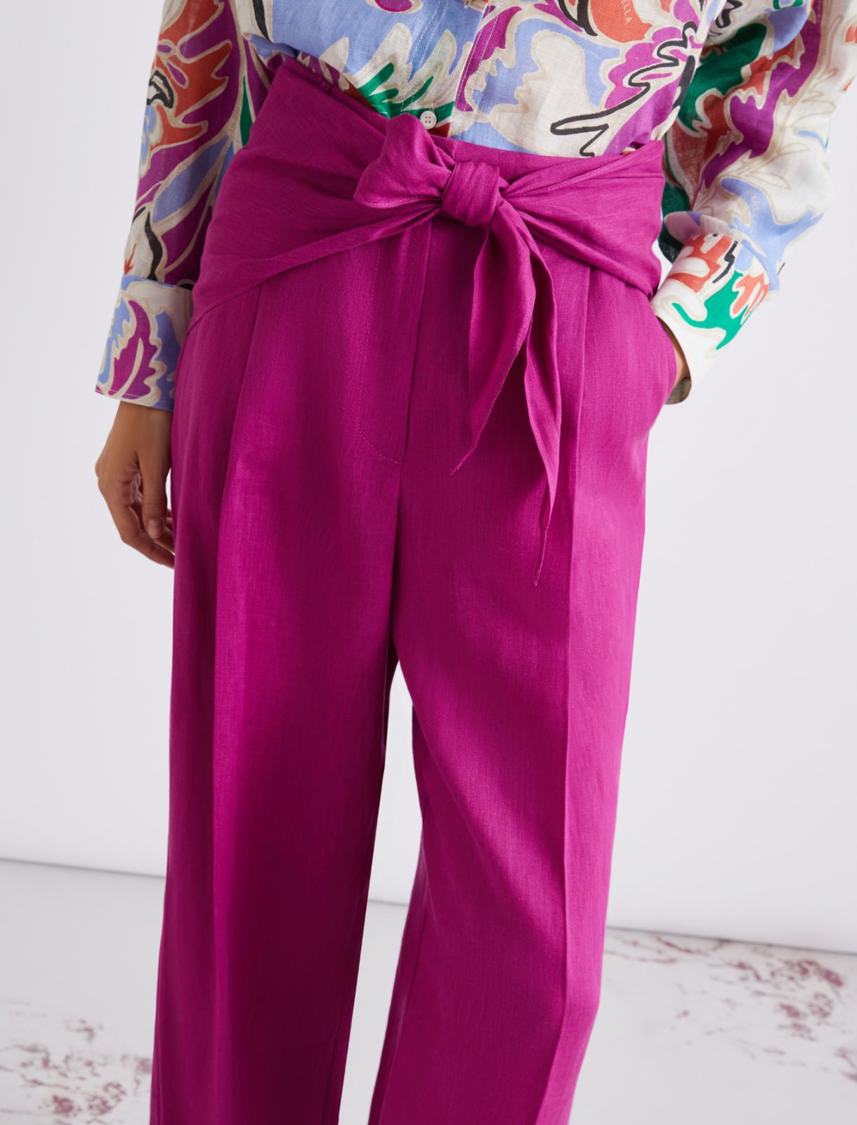 Straight linen trousers - FUCHSIA - Marella - 6