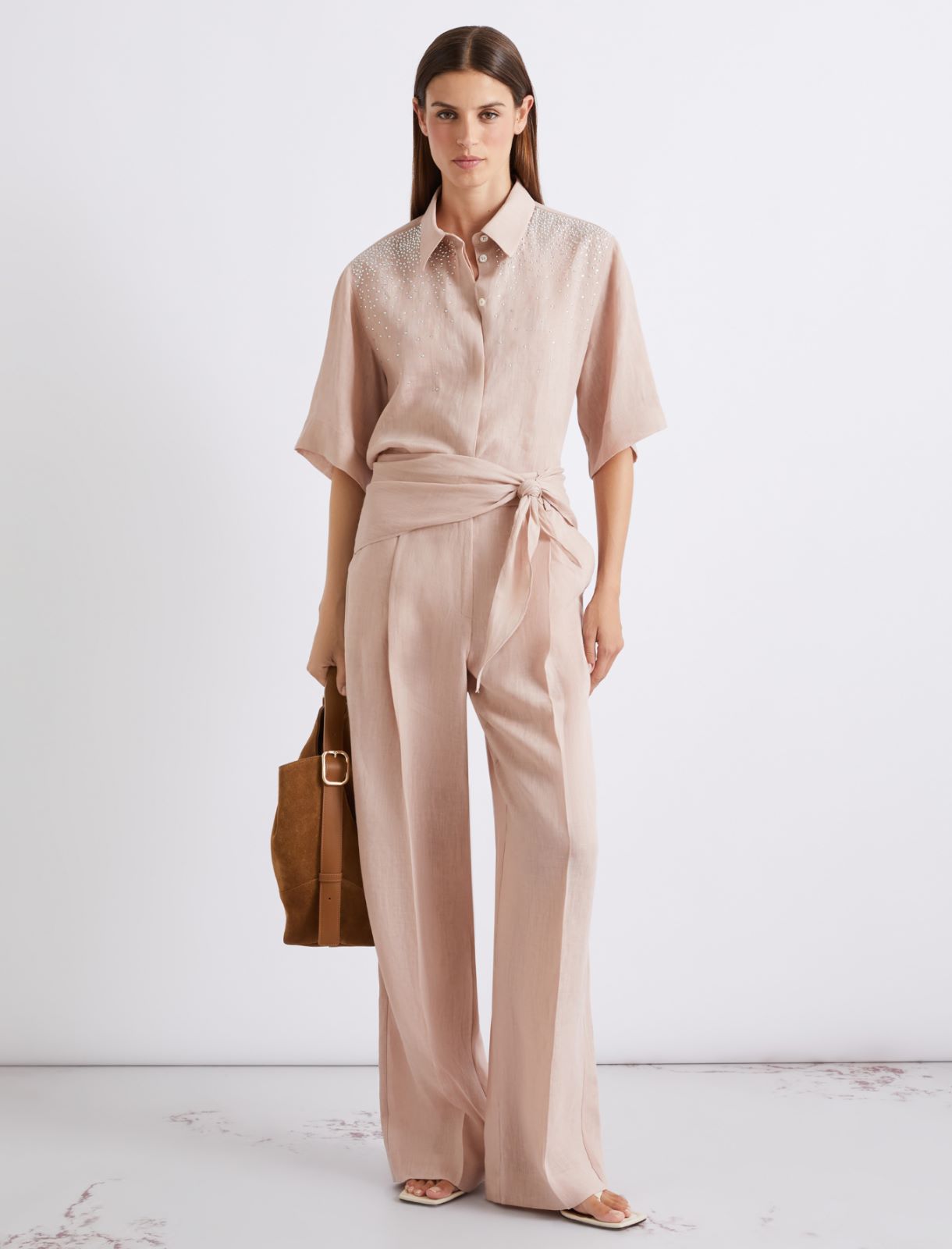 Straight linen trousers - POWDER - Marella - 2