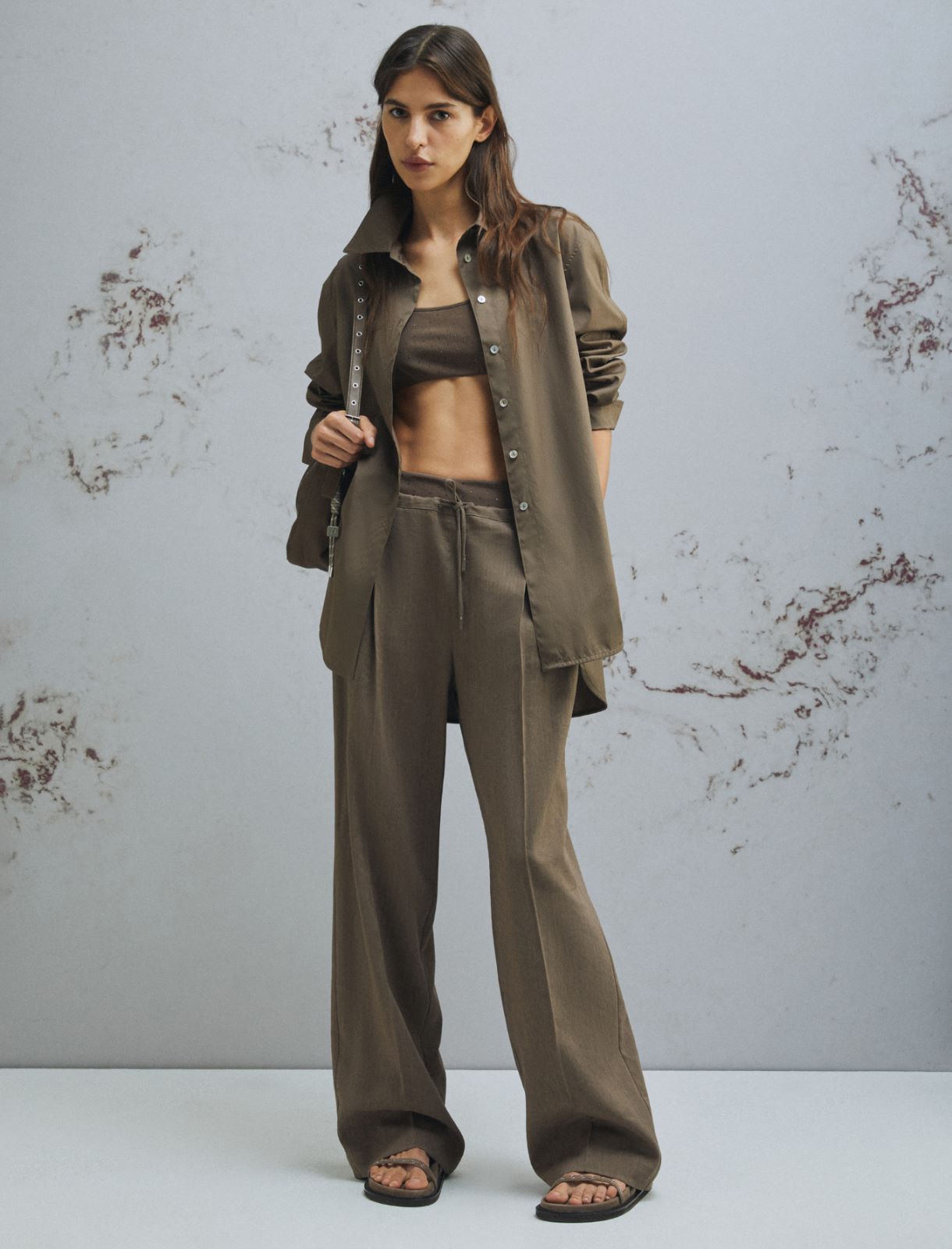 Linen-blend drawstring trousers - BROWN - Marella - 2