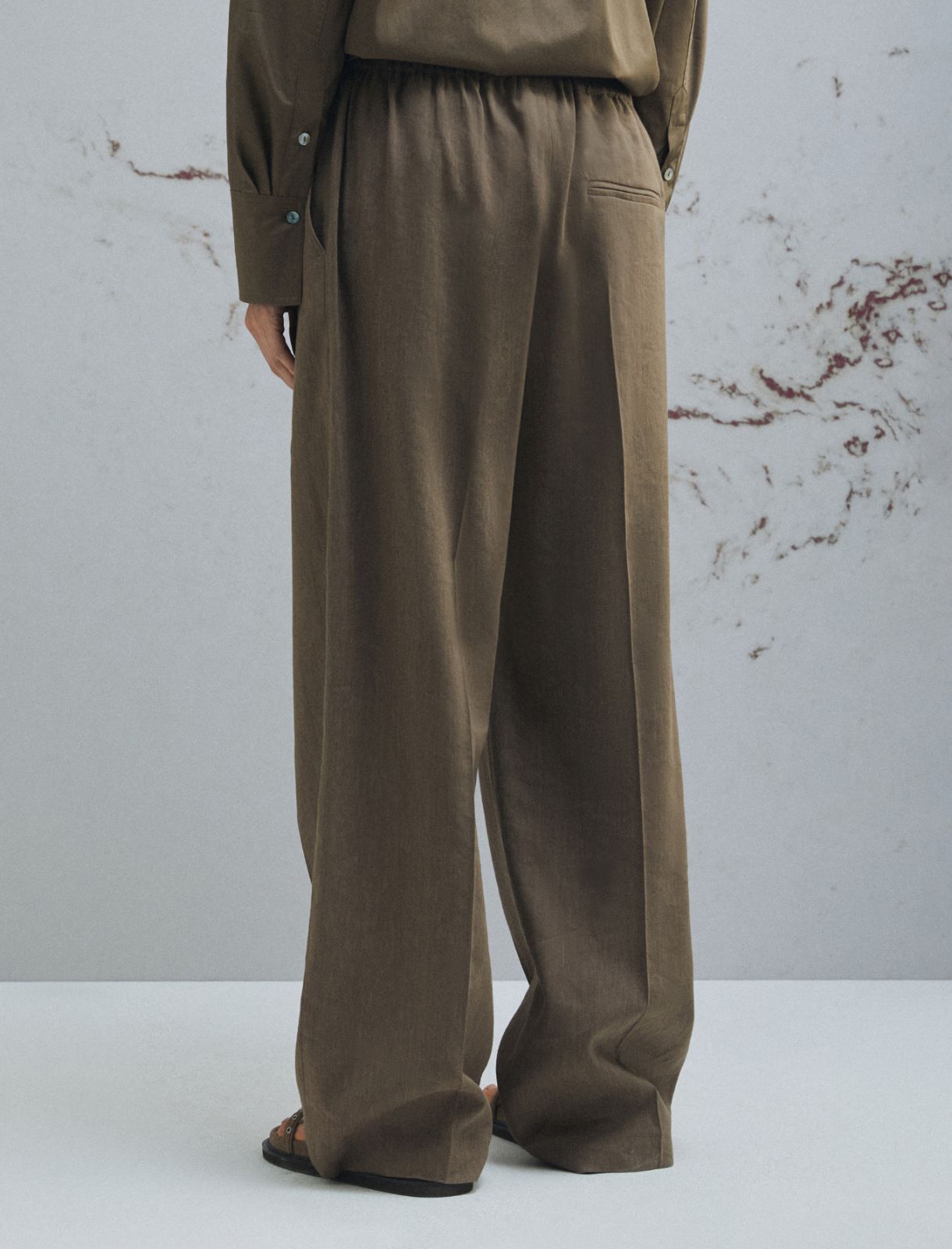 Linen-blend drawstring trousers - BROWN - Marella - 3