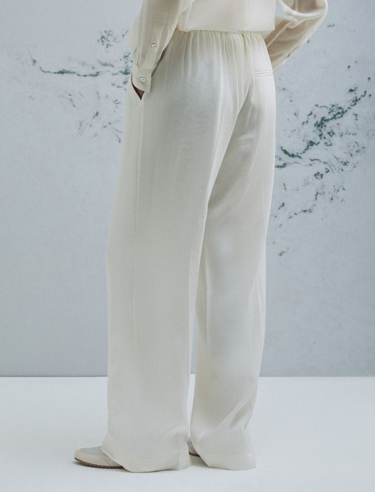 Linen-blend drawstring trousers - WOOL WHITE - Marella - 3