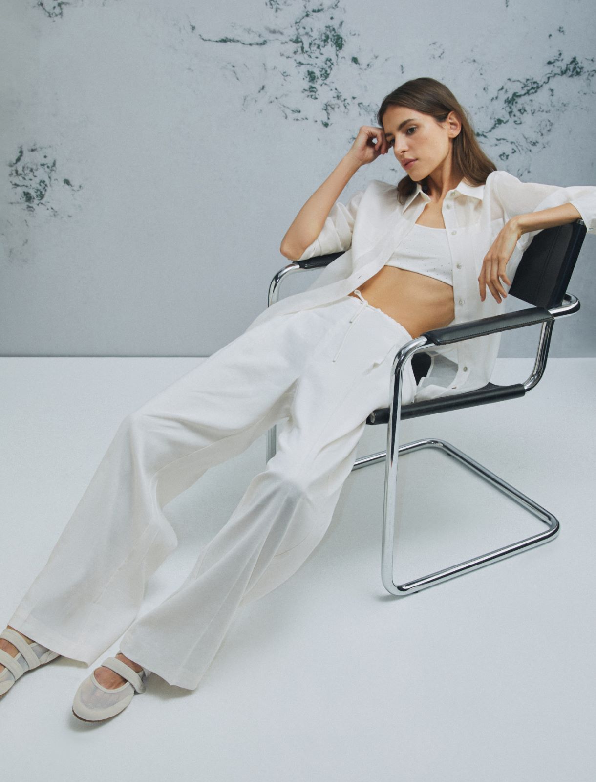 Linen-blend drawstring trousers - WOOL WHITE - Marella - 4