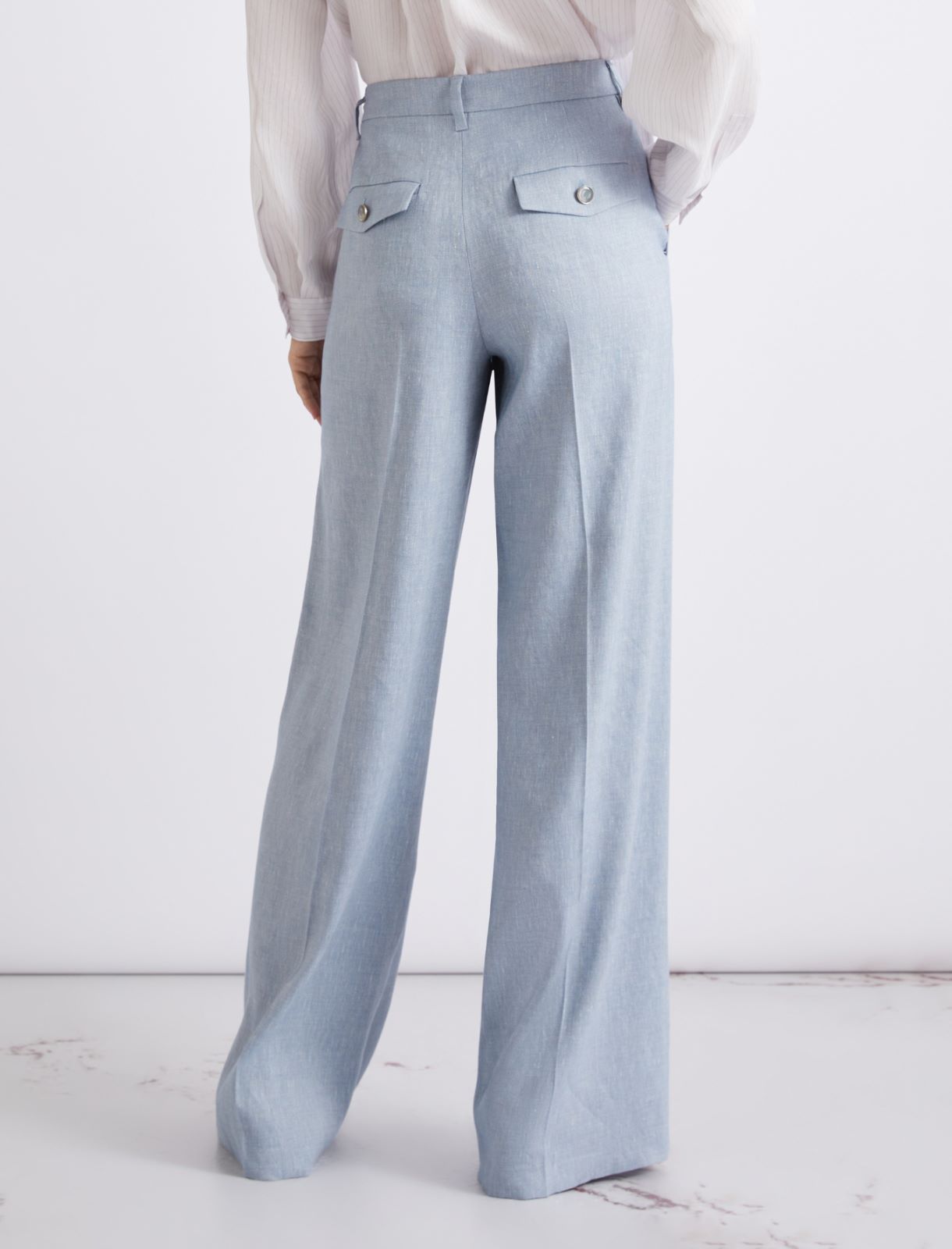 Pantalon palazzo en lin et viscose à chevrons - AZURE - Marella - 3