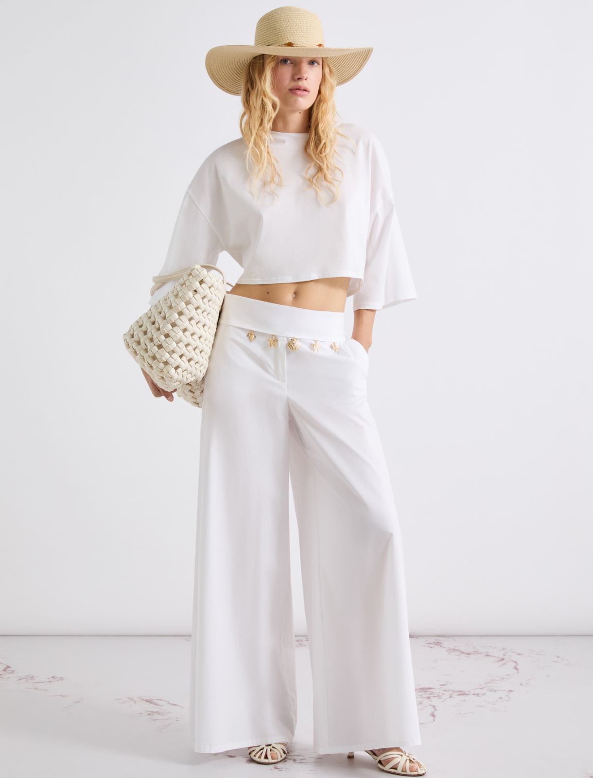 Wide-leg poplin trousers - OPTICAL WHITE - Marella - 2