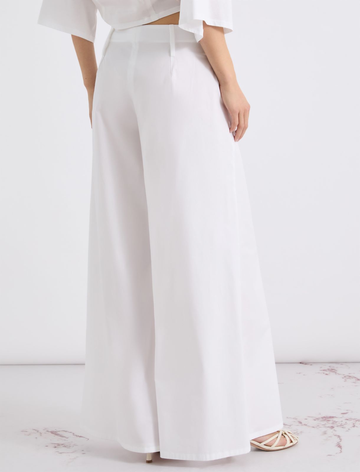 Wide-leg poplin trousers - OPTICAL WHITE - Marella - 3