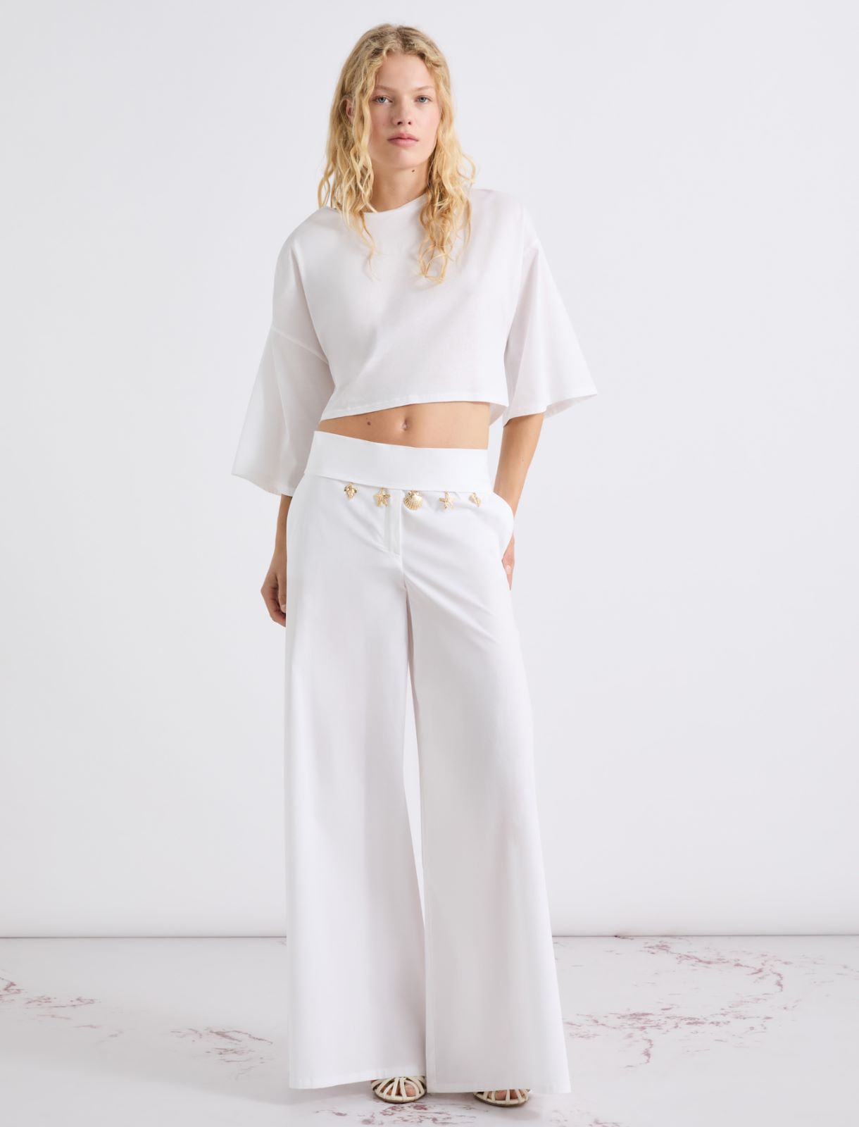 Wide-leg poplin trousers - OPTICAL WHITE - Marella - 4