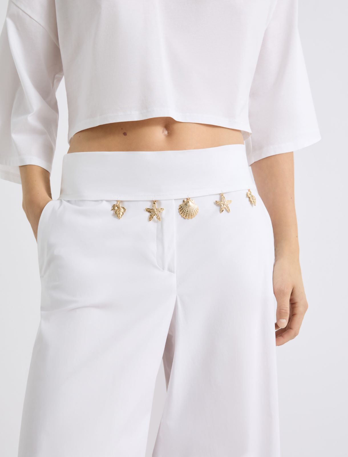 Wide-leg poplin trousers - OPTICAL WHITE - Marella - 5