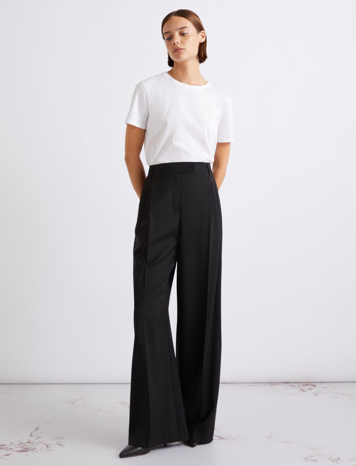 Pantalon à pinces en pure laine - NOIR - Marella - 4