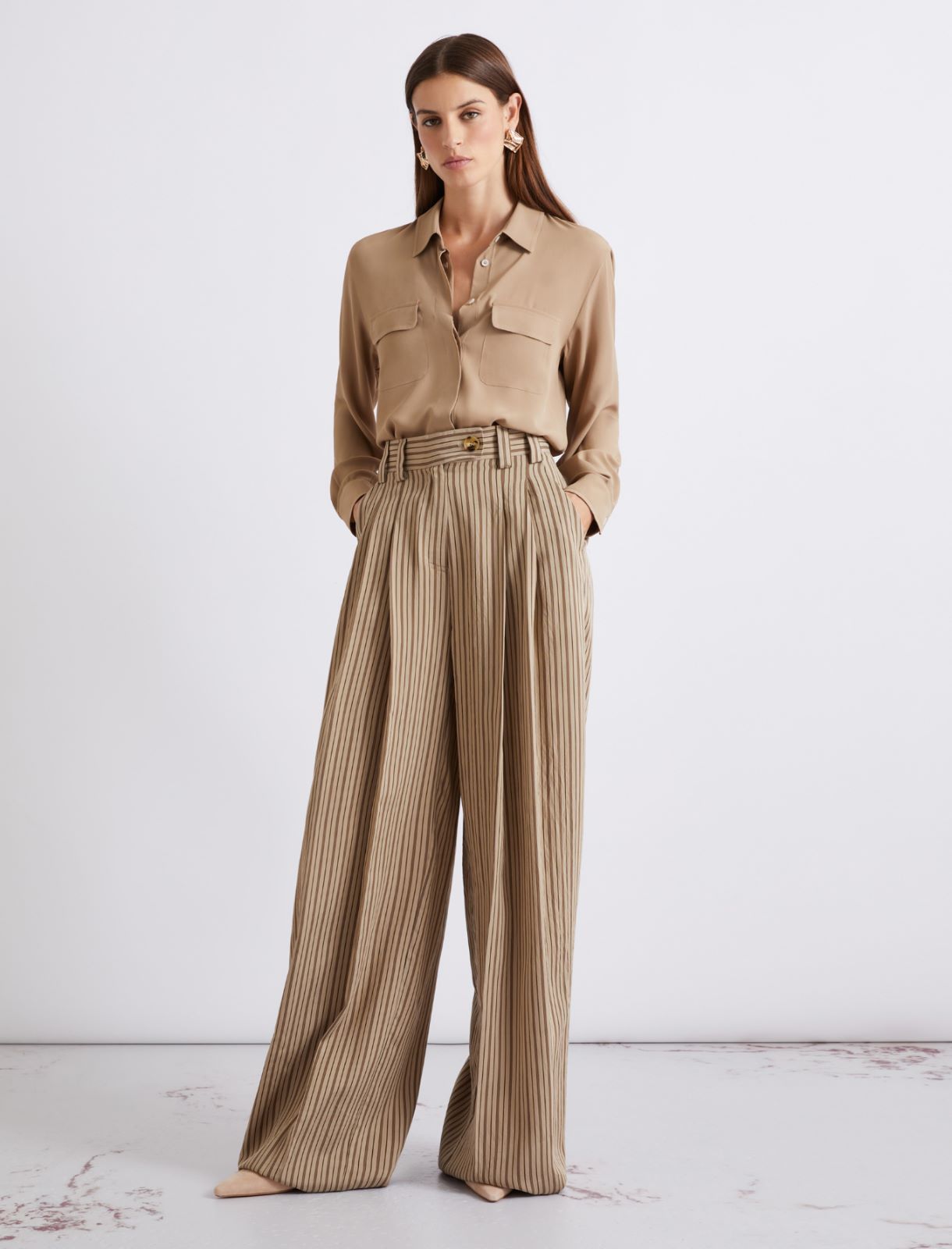 Shiny viscose palazzo trousers - HAZELNUT BROWN - Marella - 4