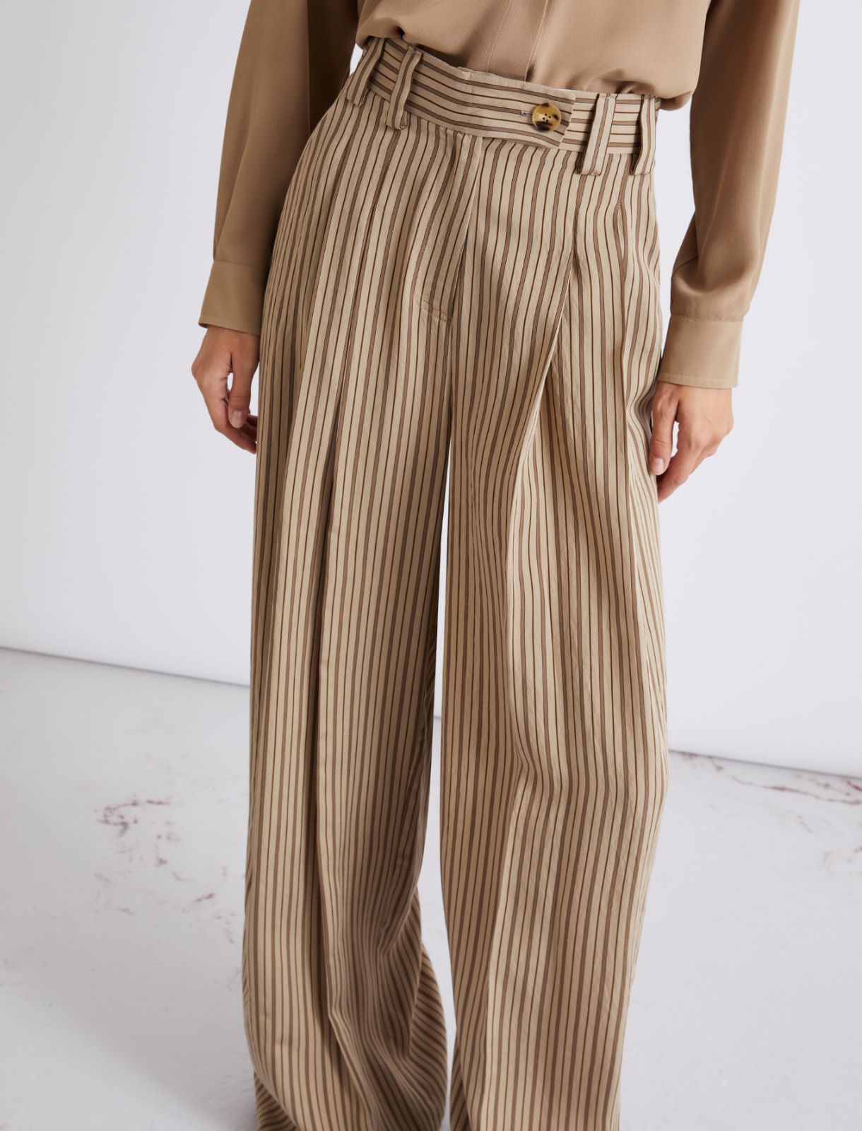 Shiny viscose palazzo trousers - HAZELNUT BROWN - Marella - 5