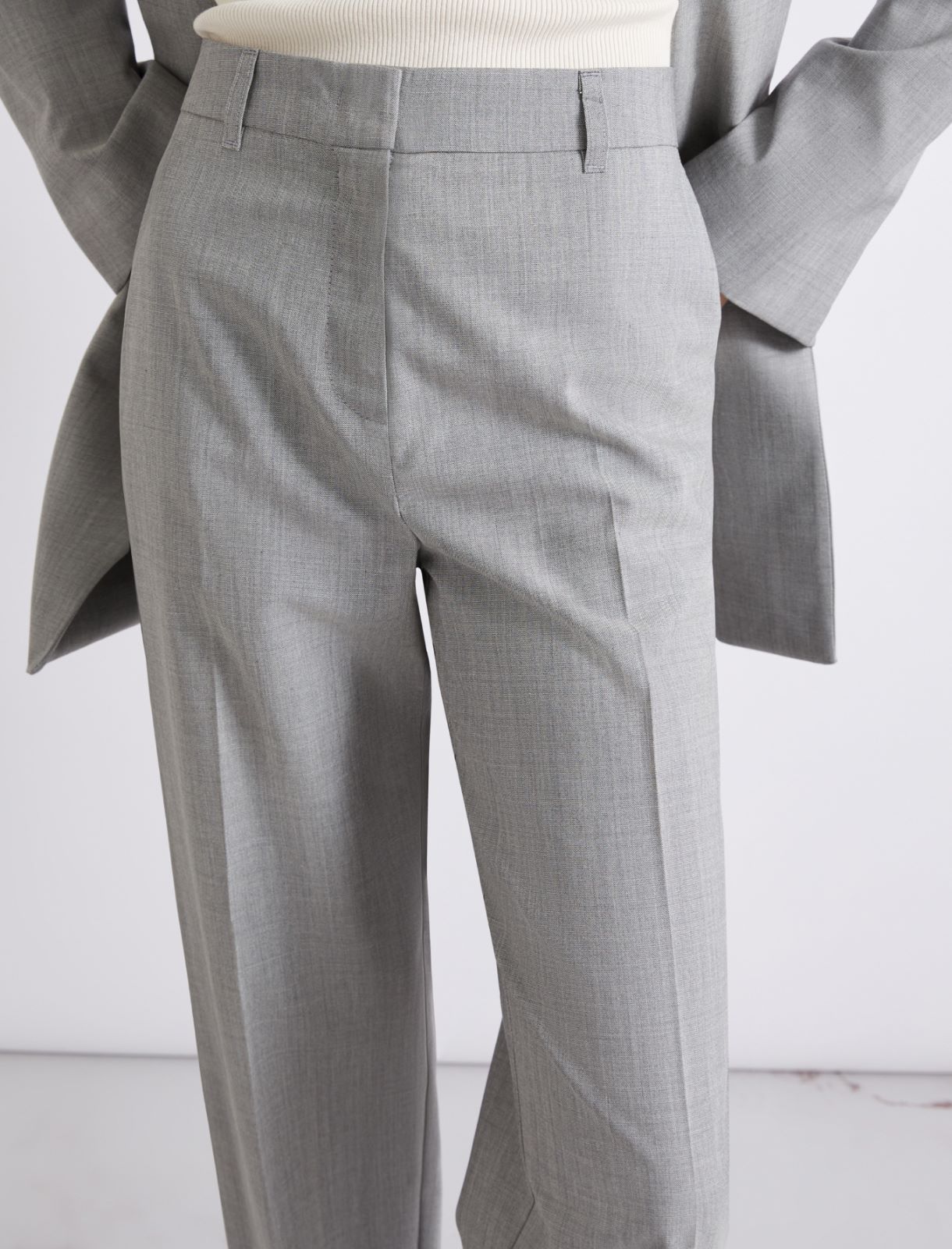 Grisaille-look wool and silk tailored trousers - GREY - Marella - 5