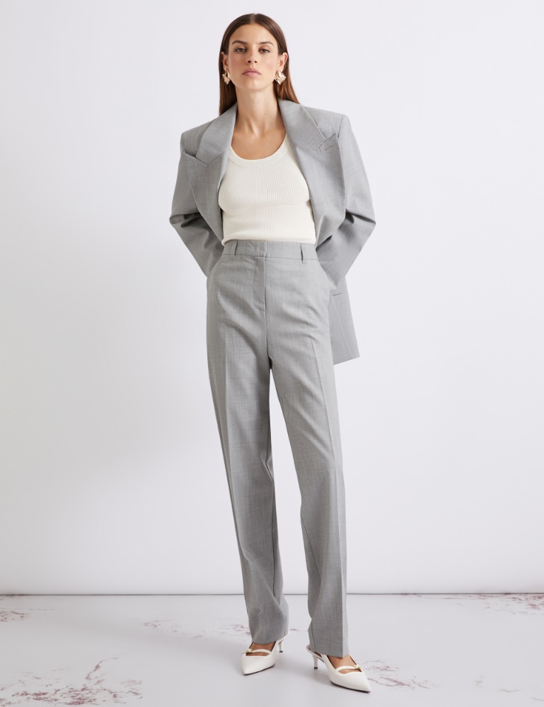 Pantalon couture en laine et soie effet grisaille - Marella