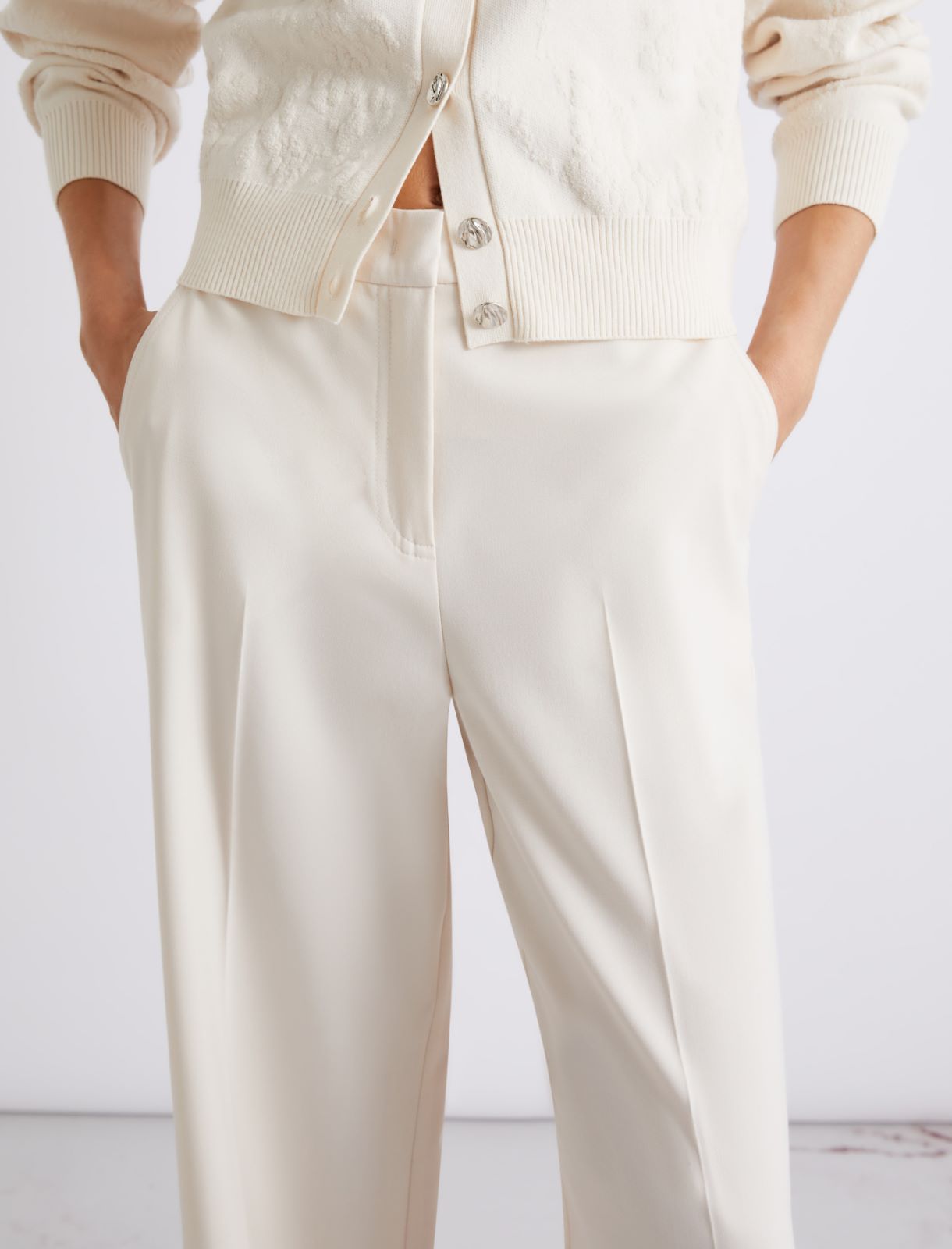 Straight-fit stretch canvas trousers - White - Marella - 5