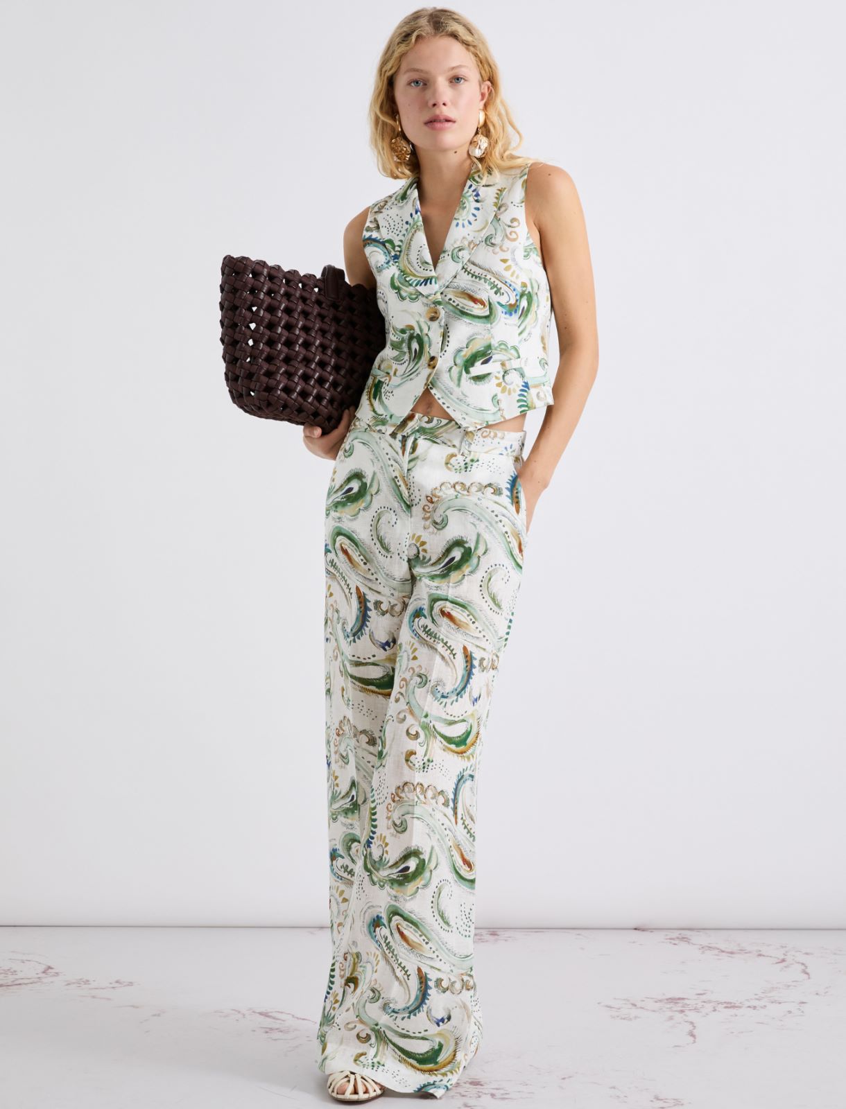 Spodnie typu palazzo z lnu - OPTYCZNY BIAŁY - Marella - 2