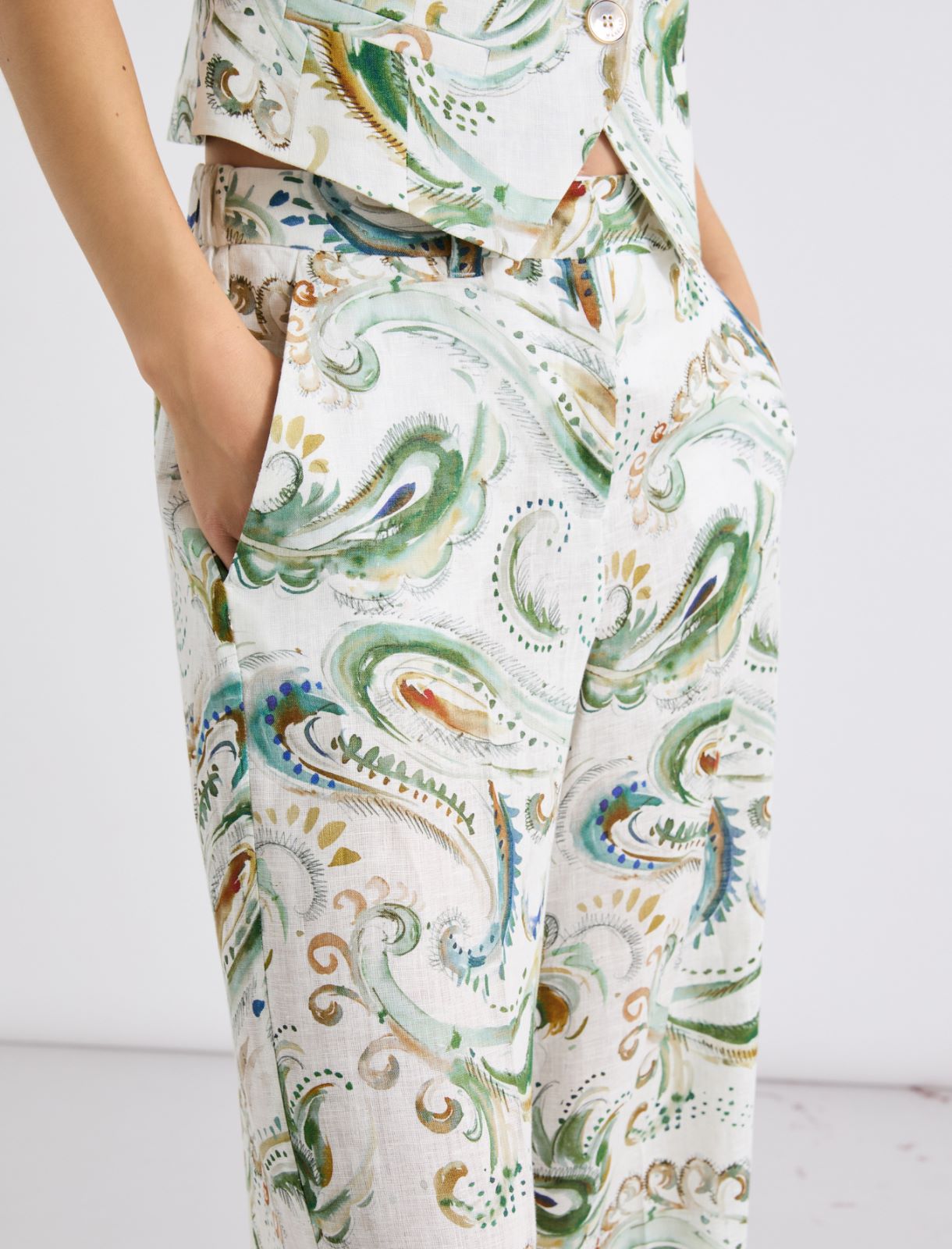 Spodnie typu palazzo z lnu - OPTYCZNY BIAŁY - Marella - 5