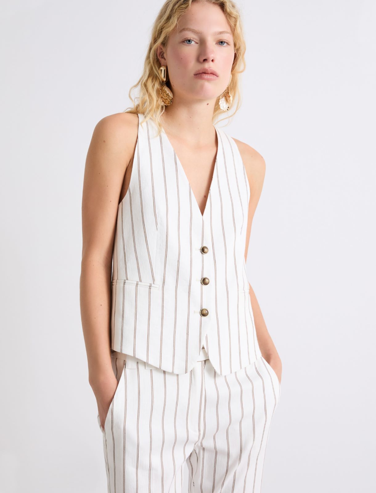 Linen and cotton gilet - WHITE - Marella - 4