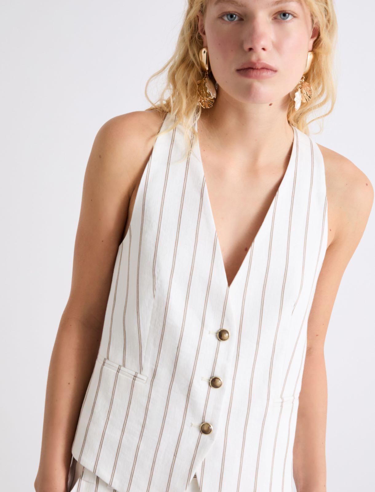 Linen and cotton gilet - WHITE - Marella - 5