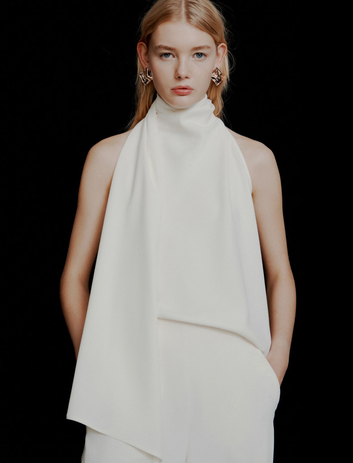 Envers satin halterneck top - Wool white - Marella - 4