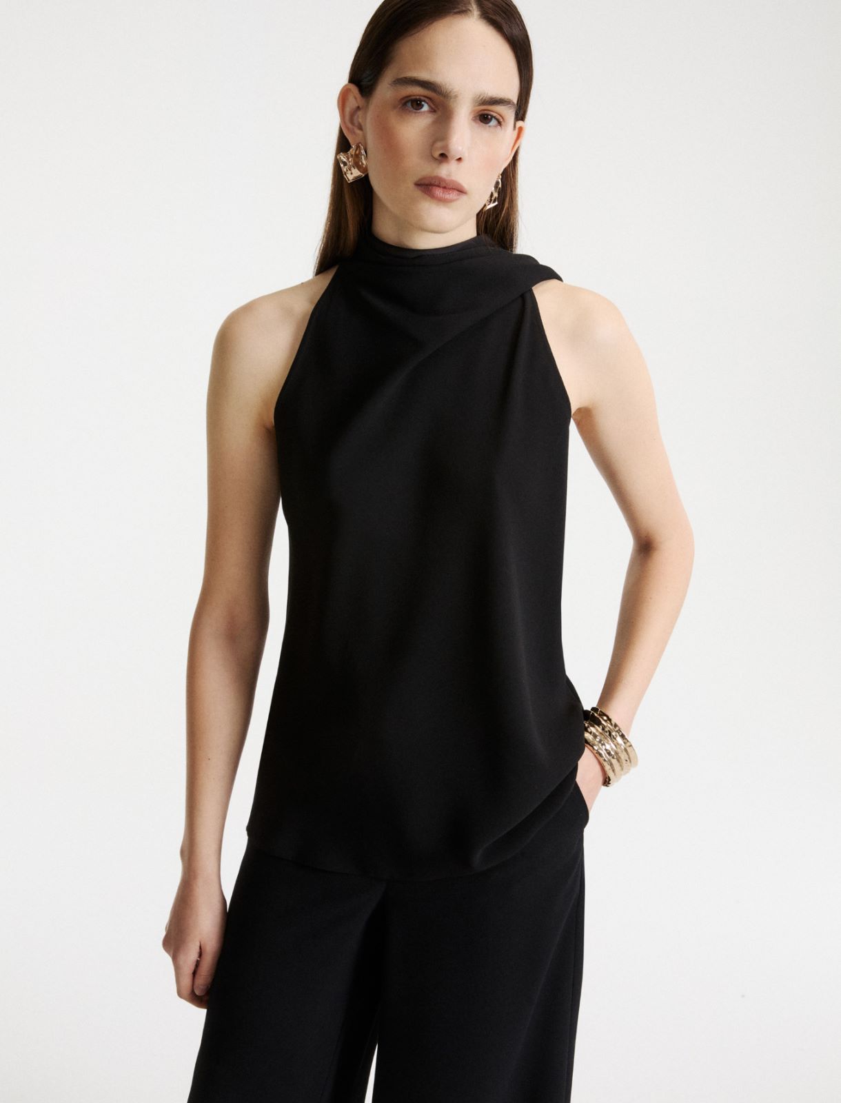 Envers satin halterneck top - BLACK - Marella - 4