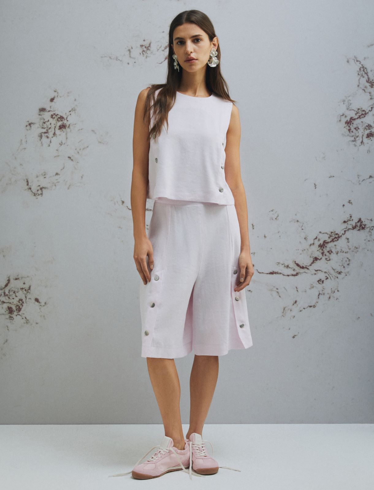 Sleeveless stretch linen-blend top - PINK - Marella - 2