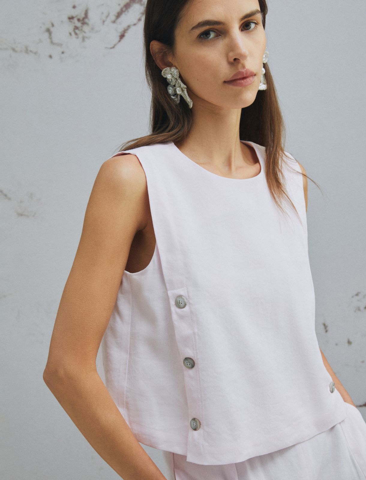 Sleeveless stretch linen-blend top - PINK - Marella - 5