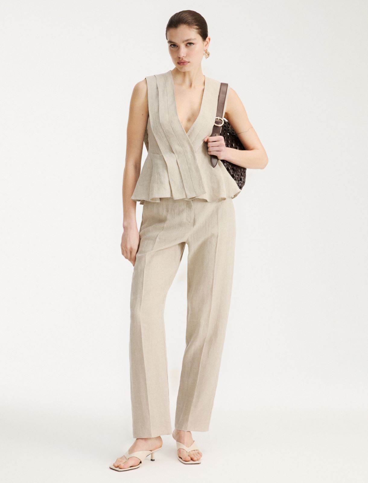 Top bez rękawów z płótna lnianego - ECRU - Marella - 2