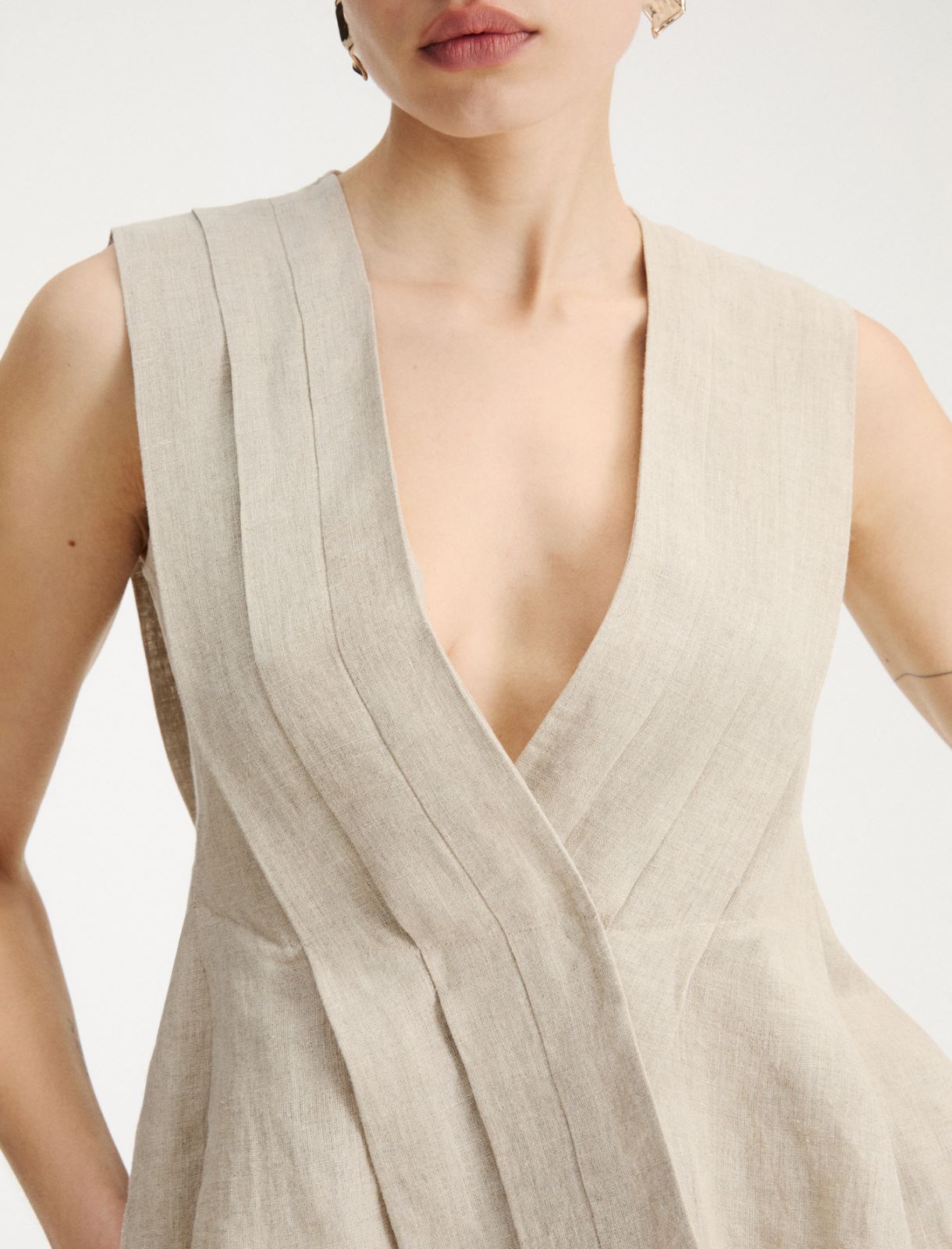 Top bez rękawów z płótna lnianego - ECRU - Marella - 5