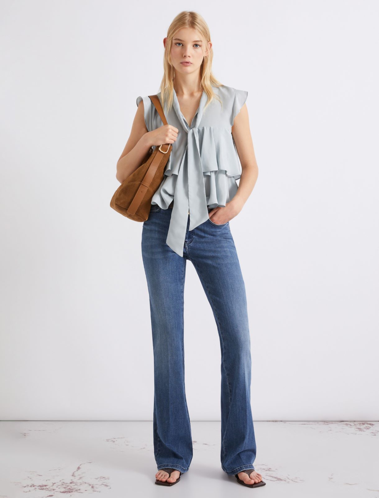 Washed silk Habotai top - LIGHT BLUE - Marella - 2