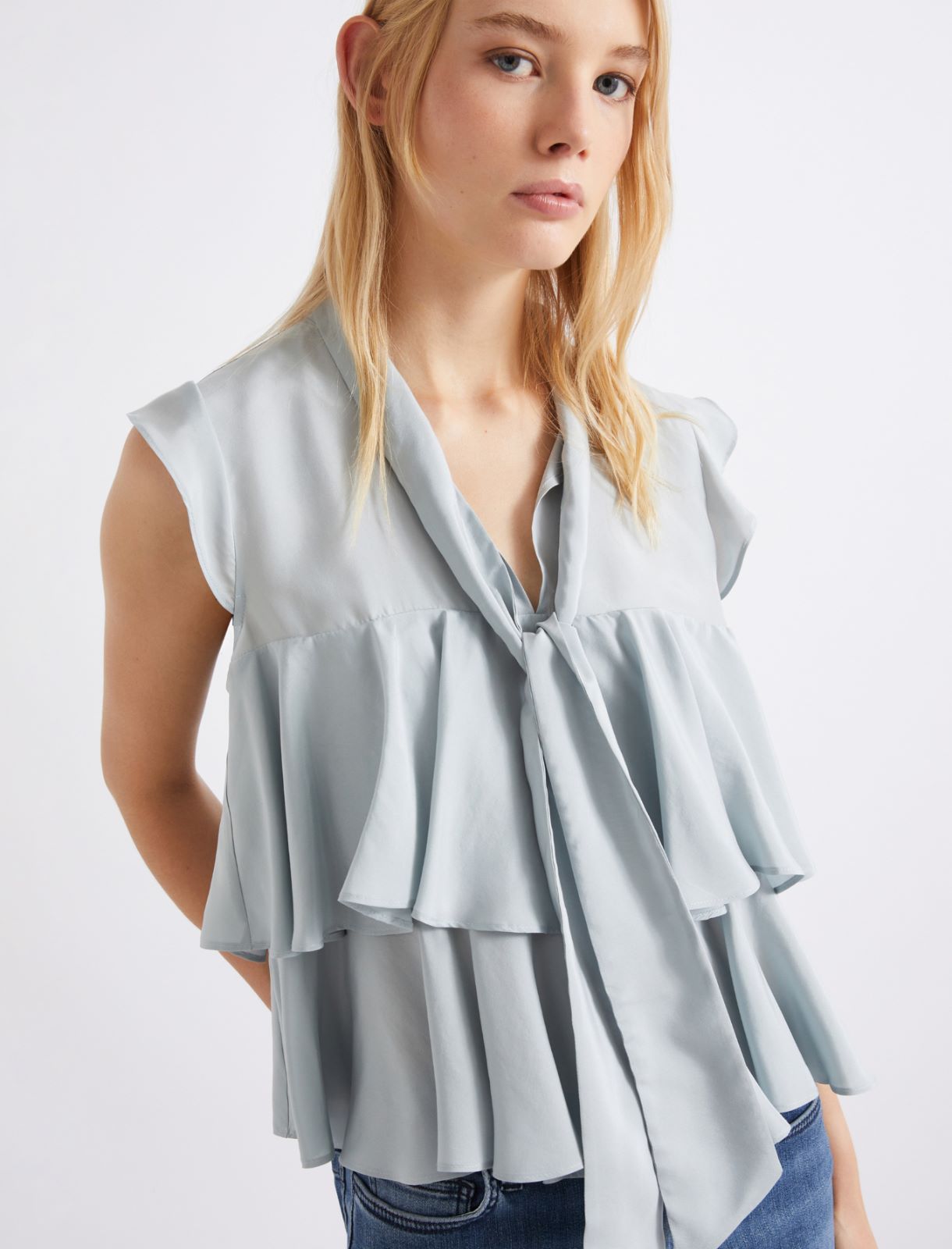 Washed silk Habotai top - LIGHT BLUE - Marella - 5