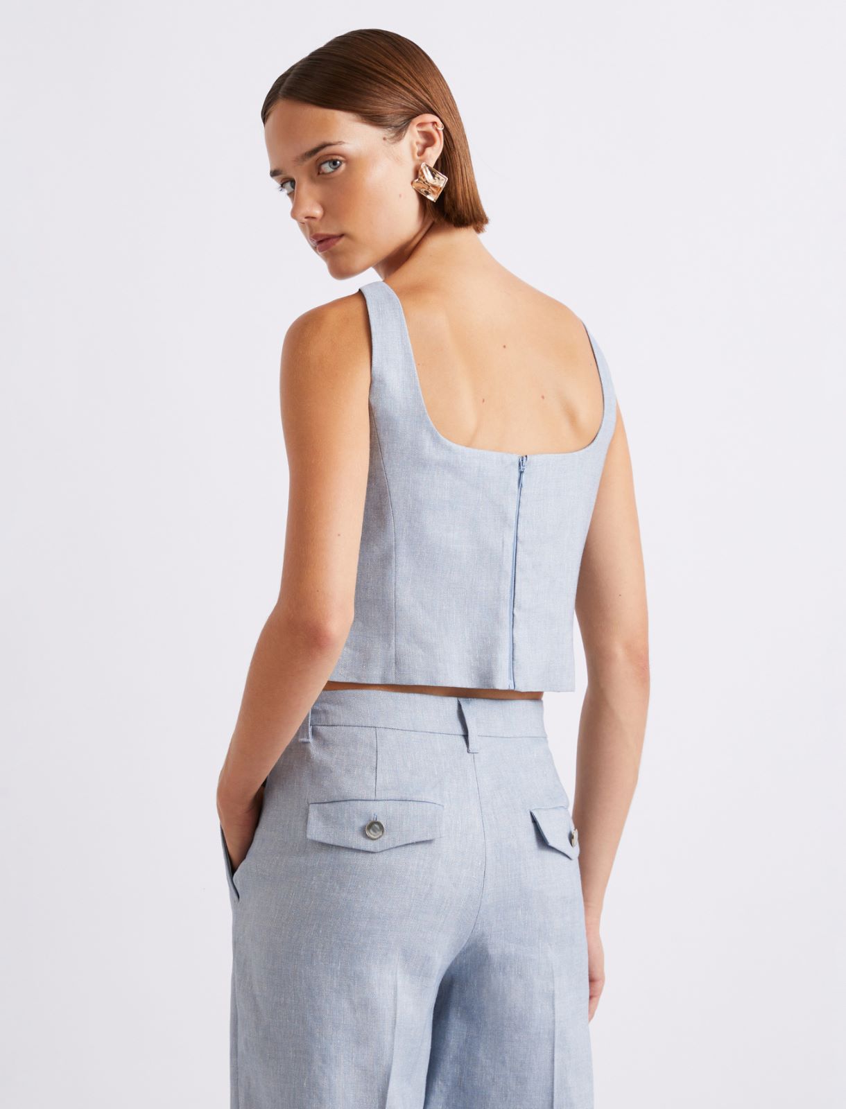 Top aus Leinen und Viskose mit Stretchanteil - AZURBLAU - Marella - 3