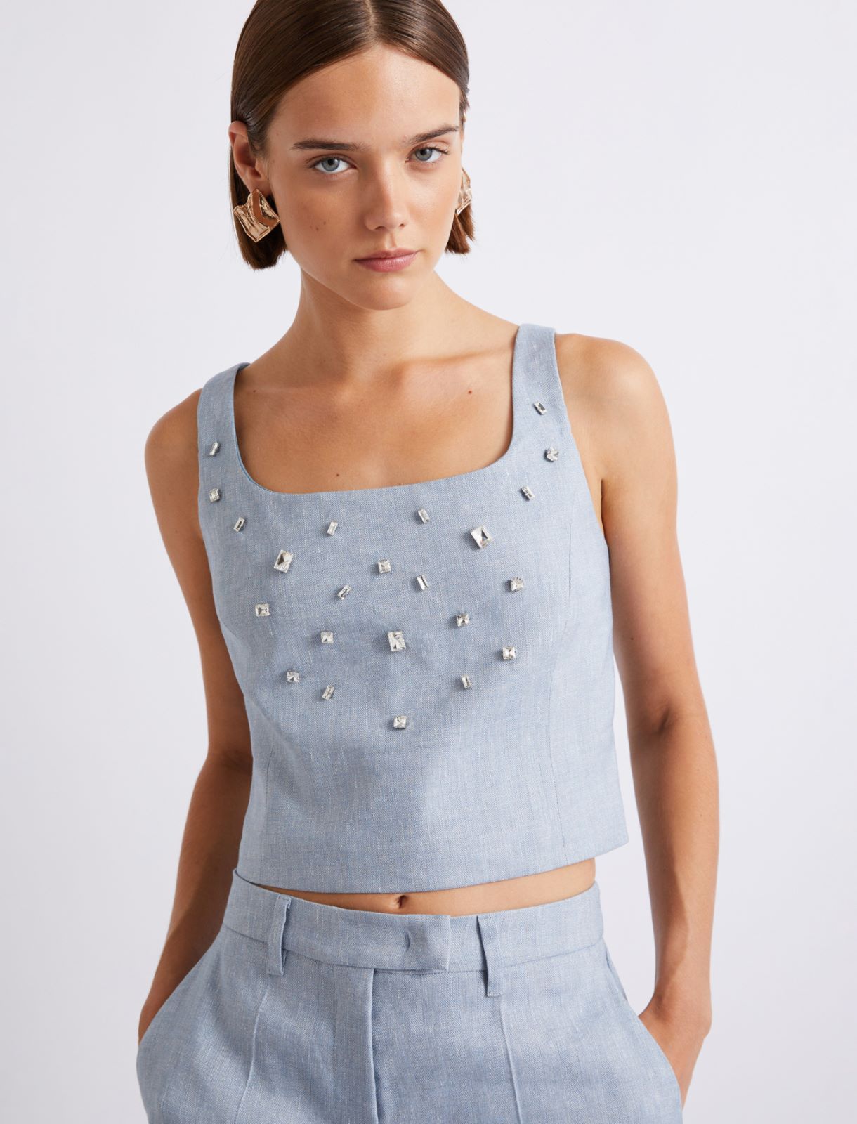 Top aus Leinen und Viskose mit Stretchanteil - AZURBLAU - Marella - 4