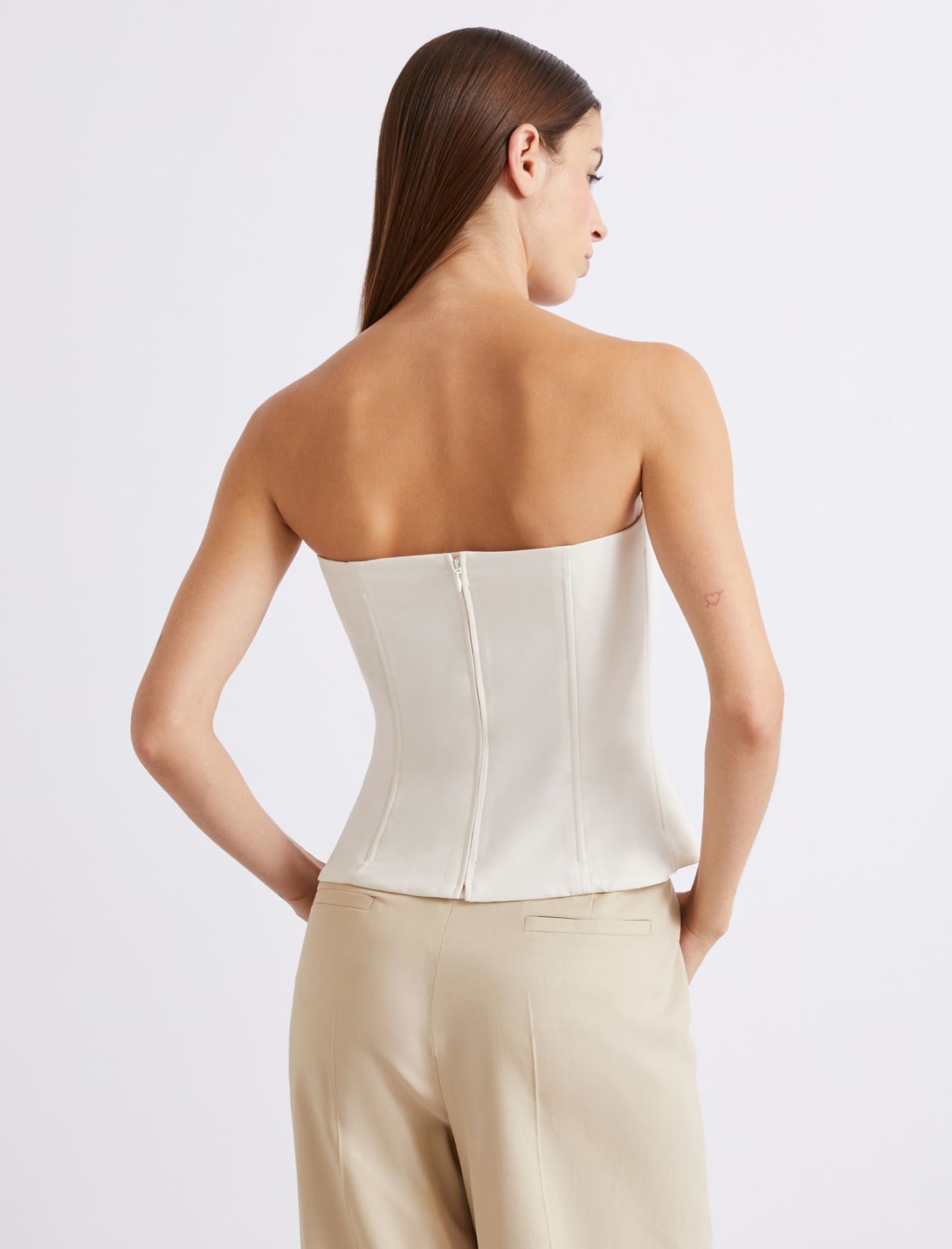 Stretch canvas corset top - WHITE - Marella - 3