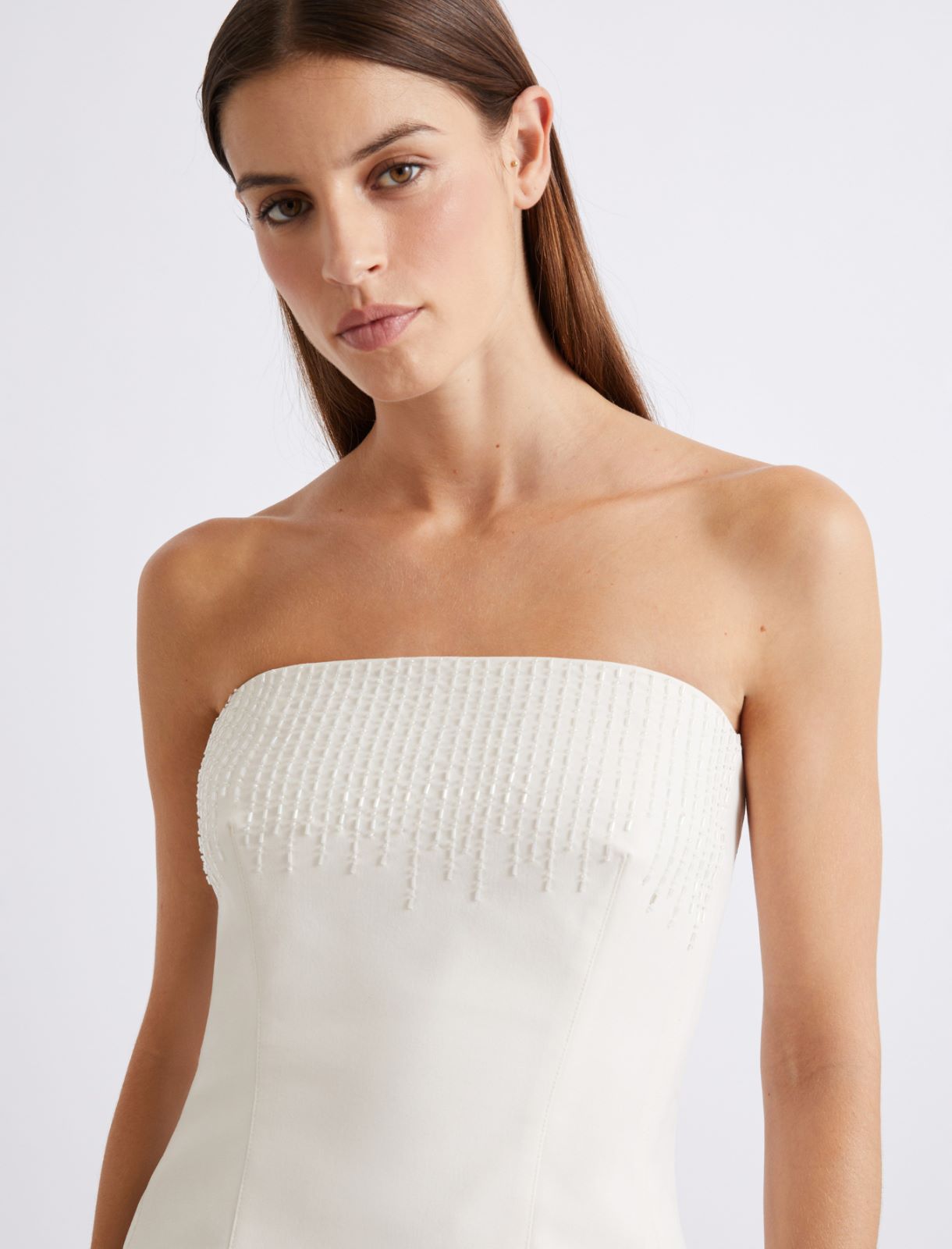 Stretch canvas corset top - WHITE - Marella - 5