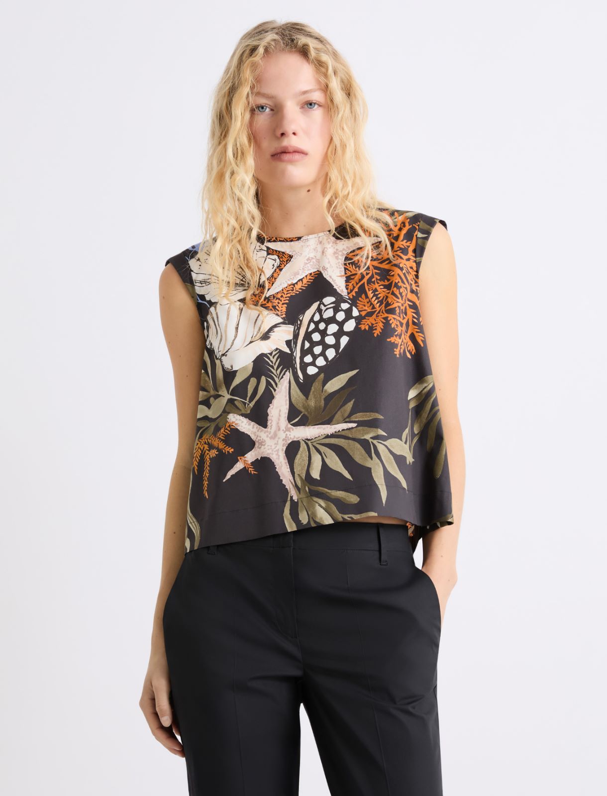 Sleeveless stretch cotton top - BLACK - Marella - 4