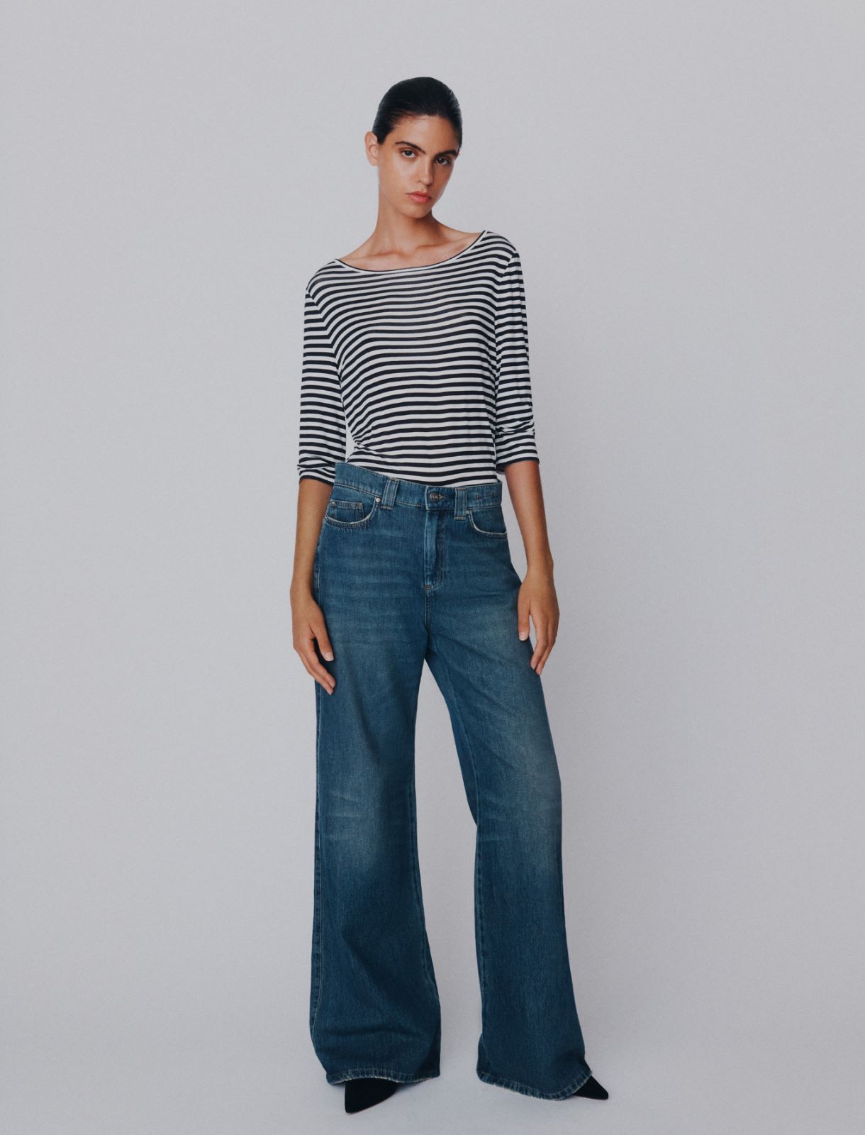 High-waisted wide-leg jeans - NAVY - Marella - 4