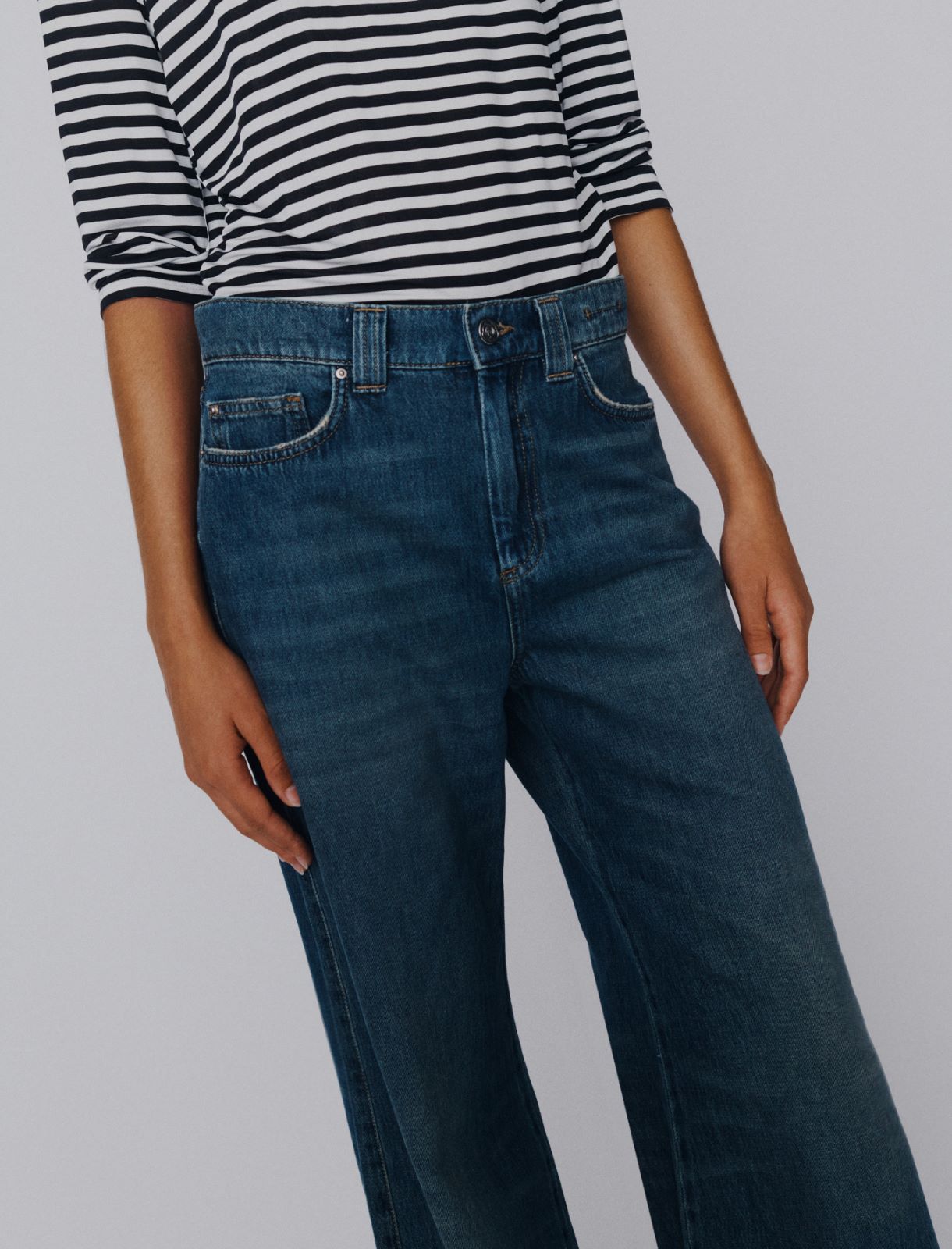 High-waisted wide-leg jeans - NAVY - Marella - 5