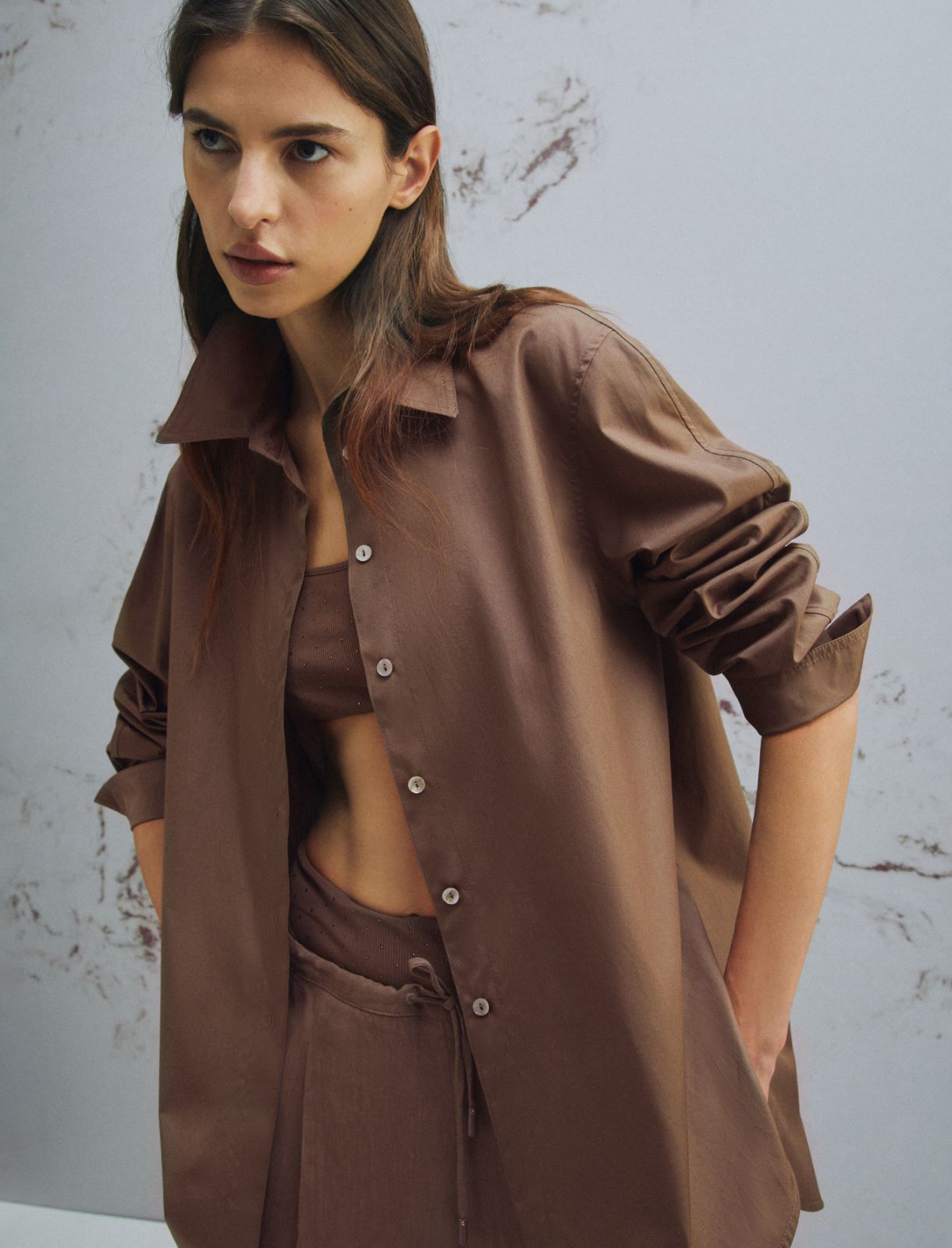 Lightweight poplin shirt - BROWN - Marella - 4