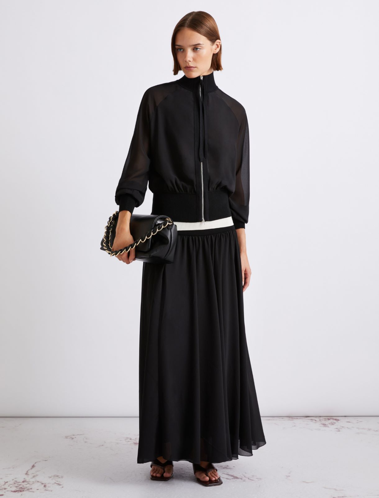 Sporty georgette blouson jacket - BLACK - Marella - 2