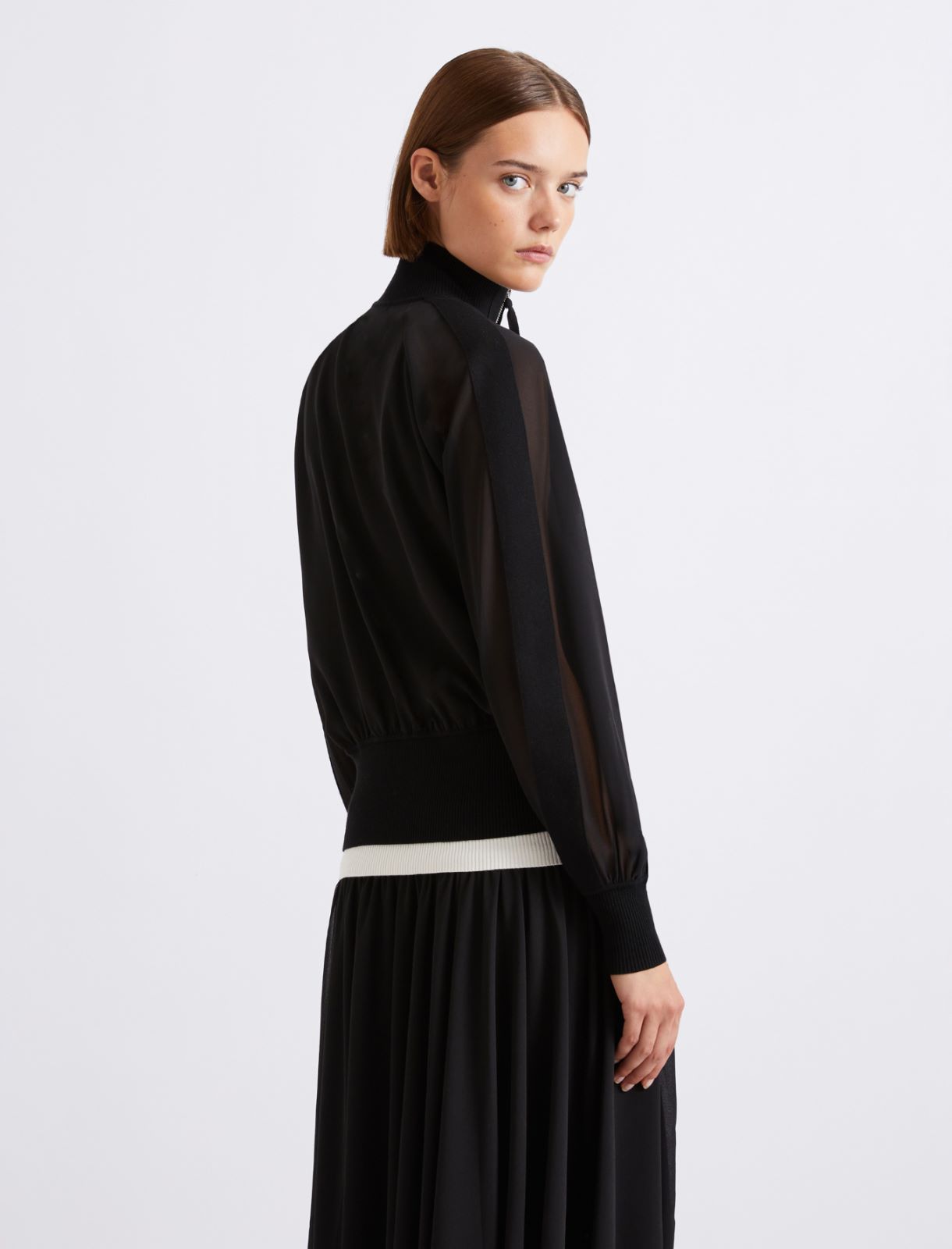 Sporty georgette blouson jacket - BLACK - Marella - 3