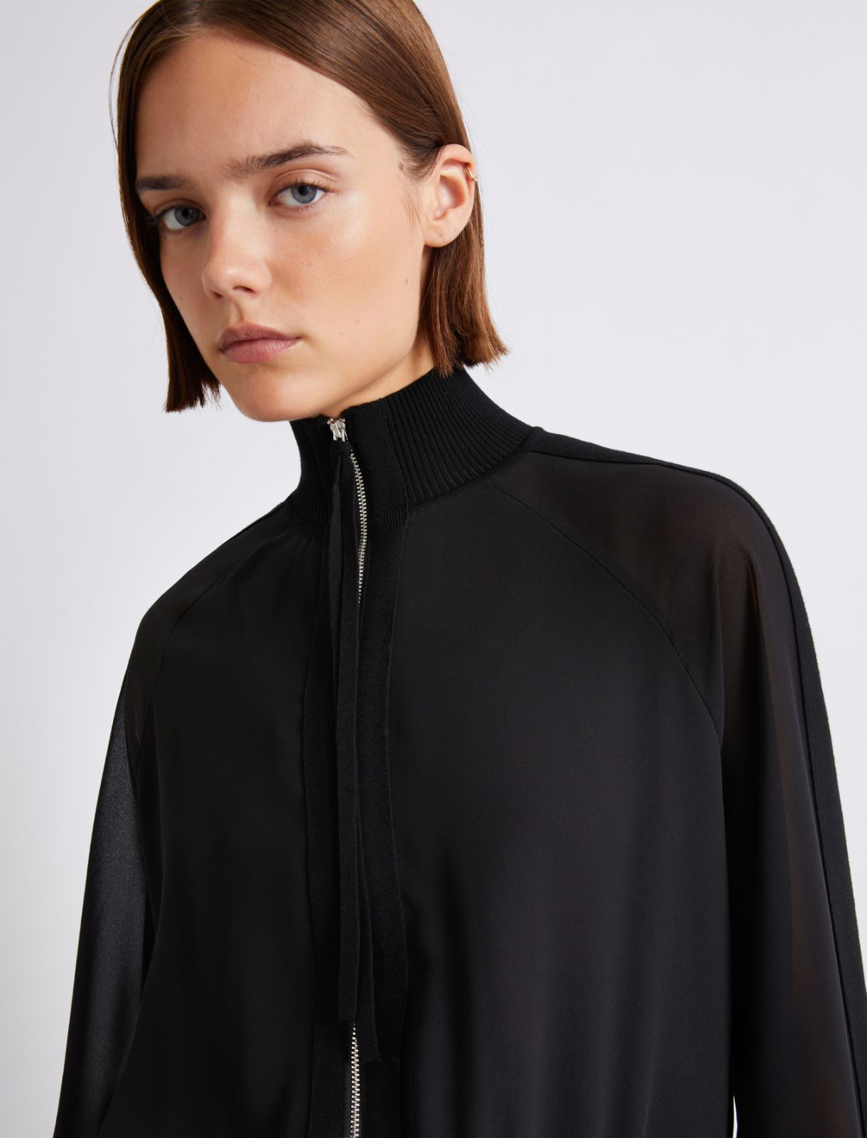 Sporty georgette blouson jacket - BLACK - Marella - 5