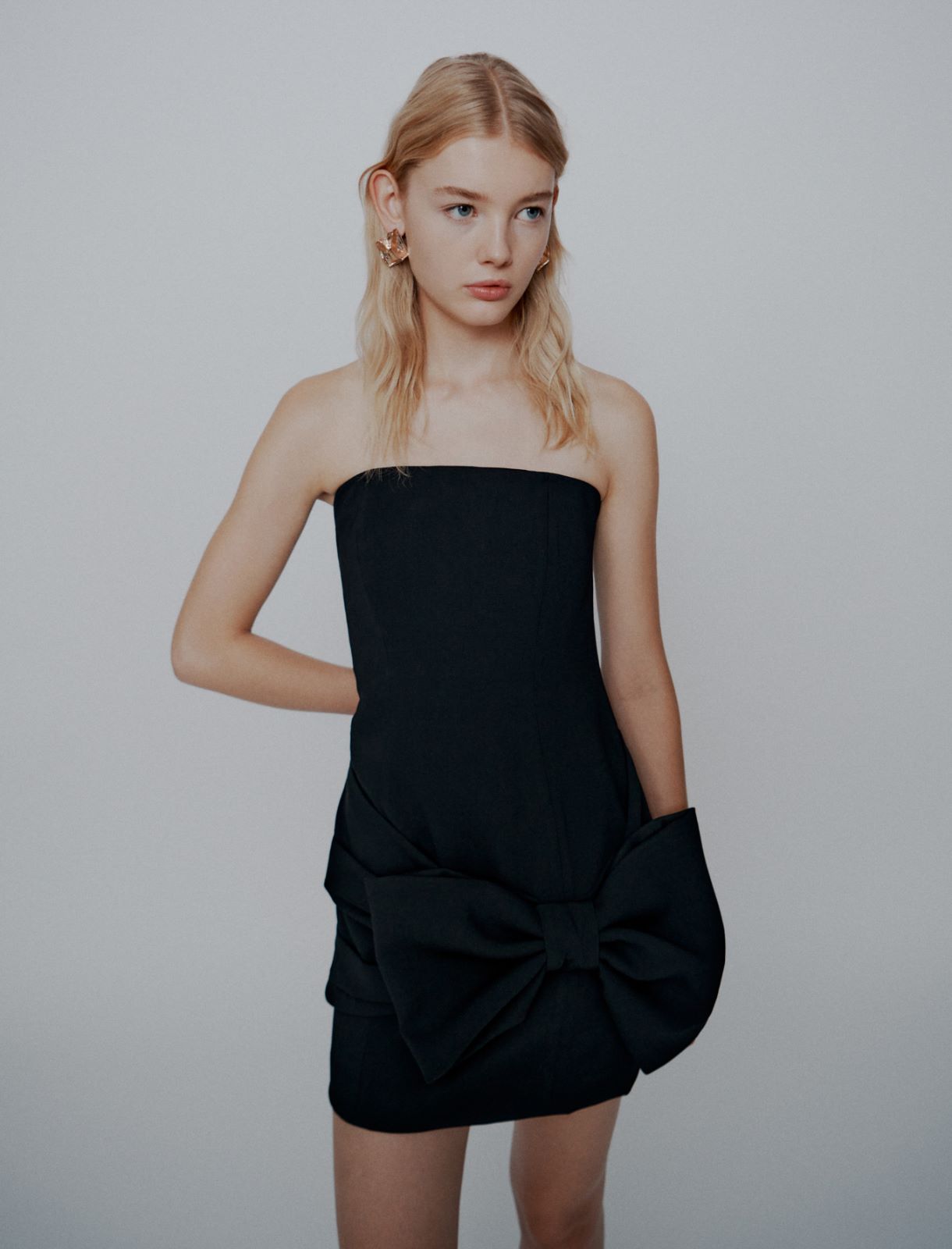 Bow-detail envers satin bustier dress - BLACK - Marella - 4