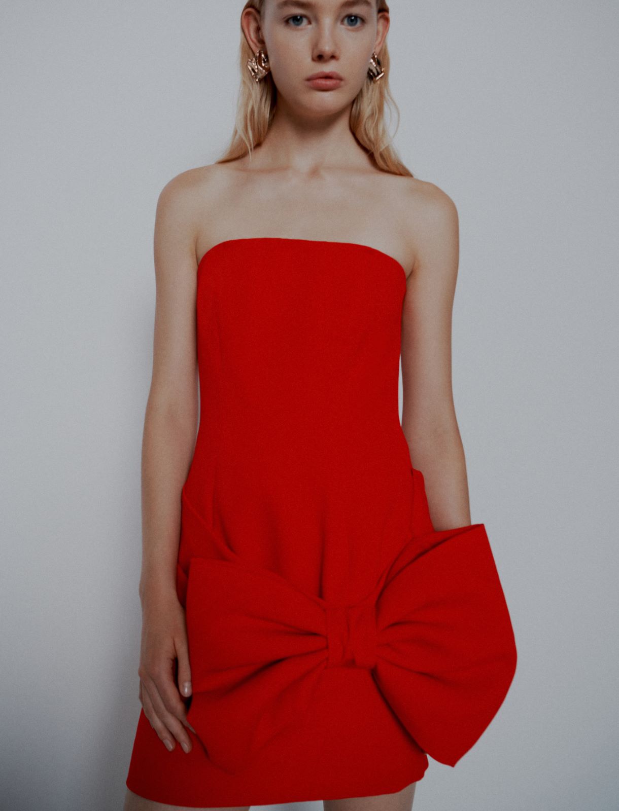 Bow-detail envers satin bustier dress - RED - Marella - 5