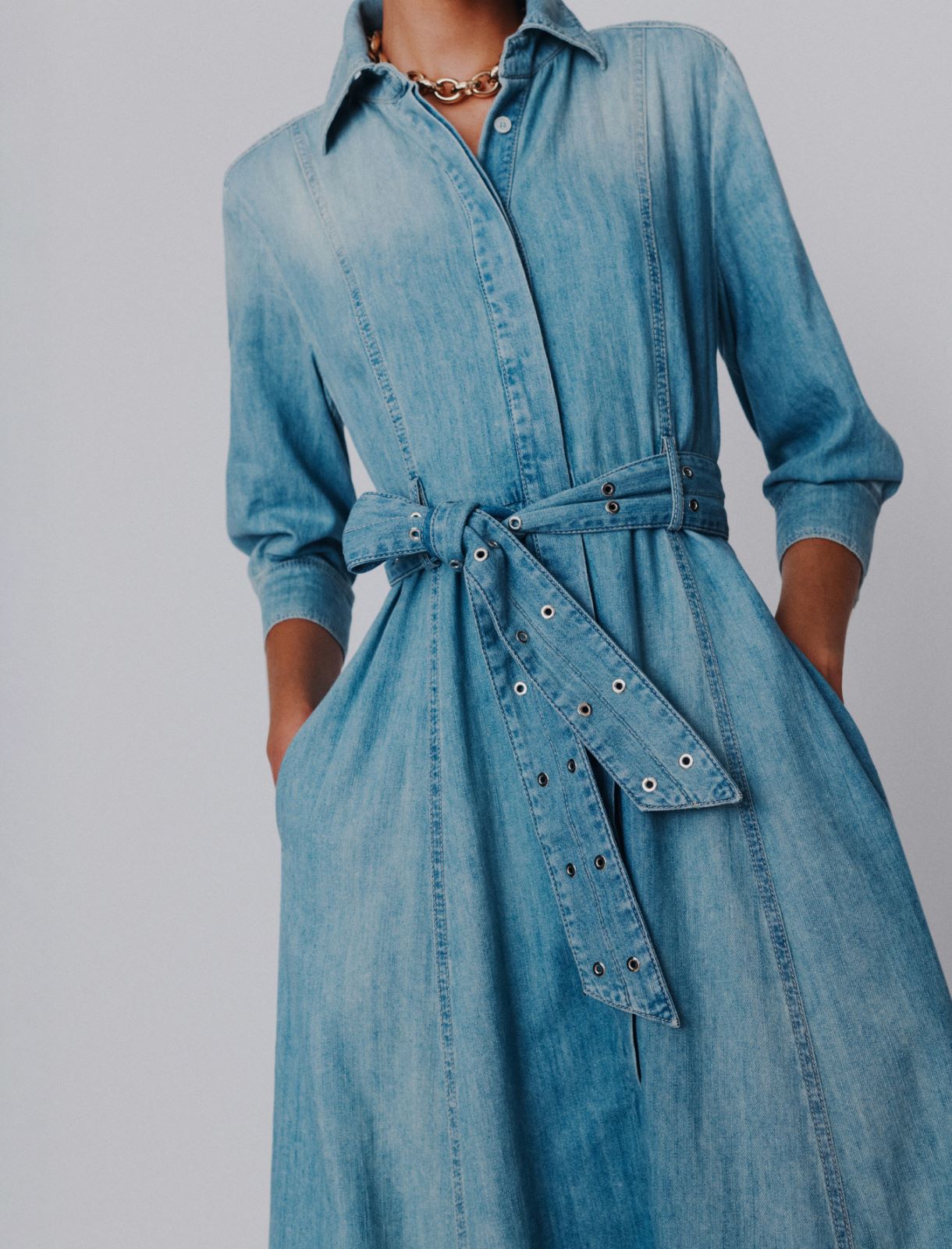 Robe-chemise longue en denim fluide - BLEU JEANS - Marella - 5