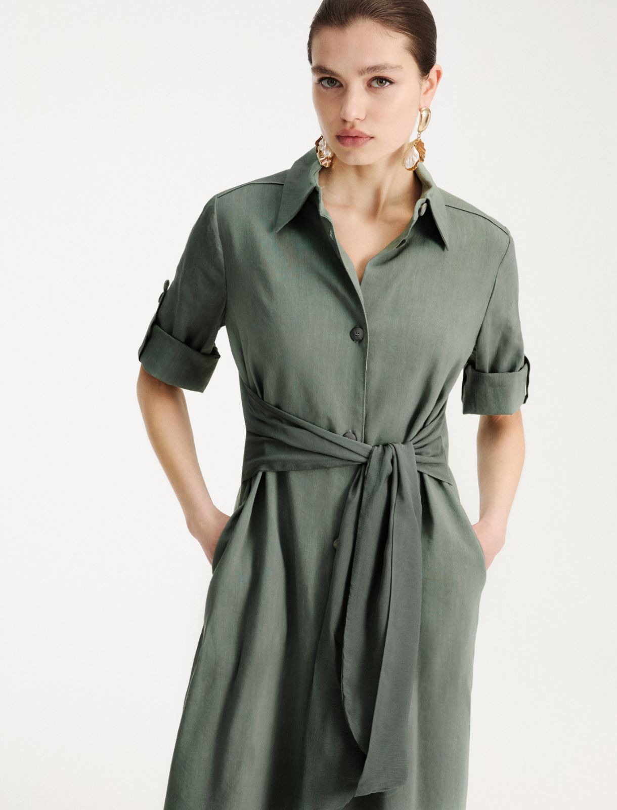 Chemisier in lino e viscosa stretch - VERDE - Marella - 5