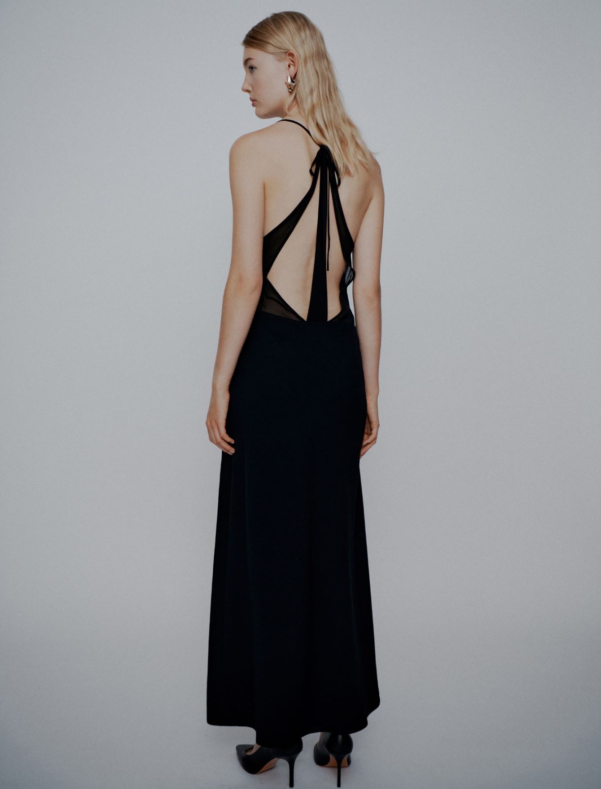 Long envers satin dress - Black - Marella - 3