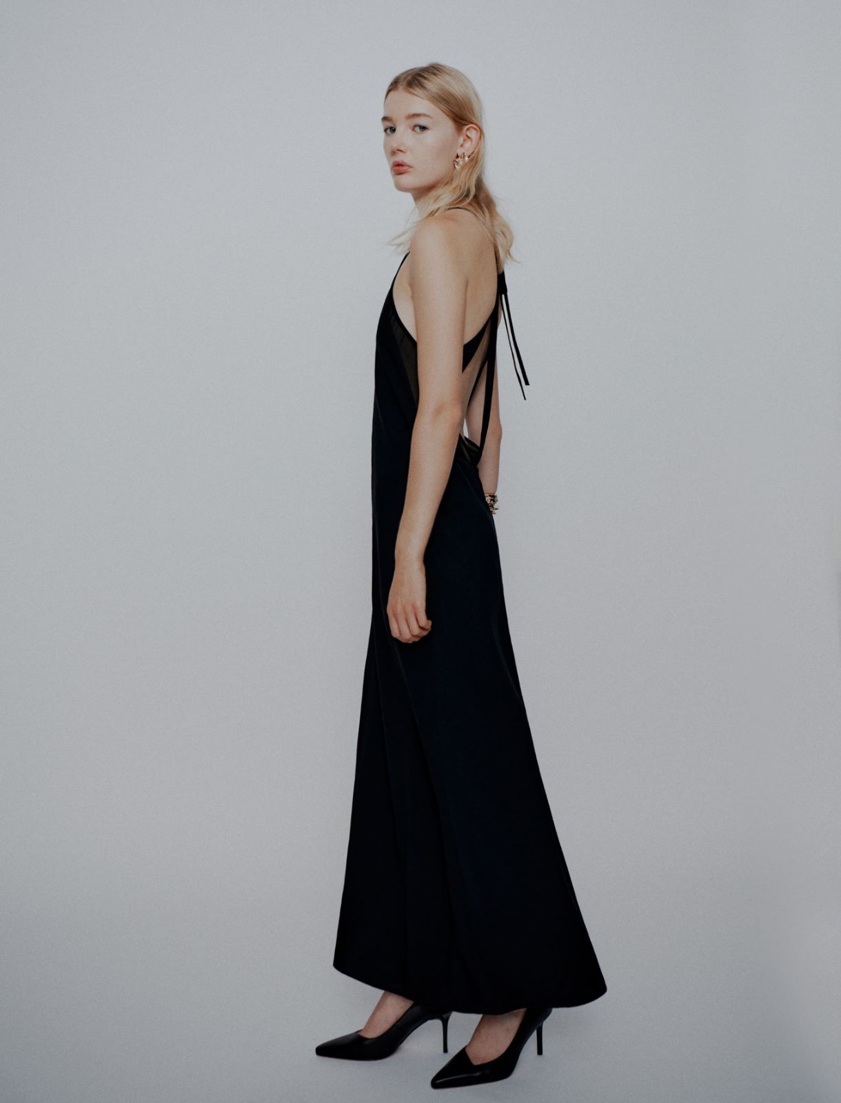 Long envers satin dress - Black - Marella - 4