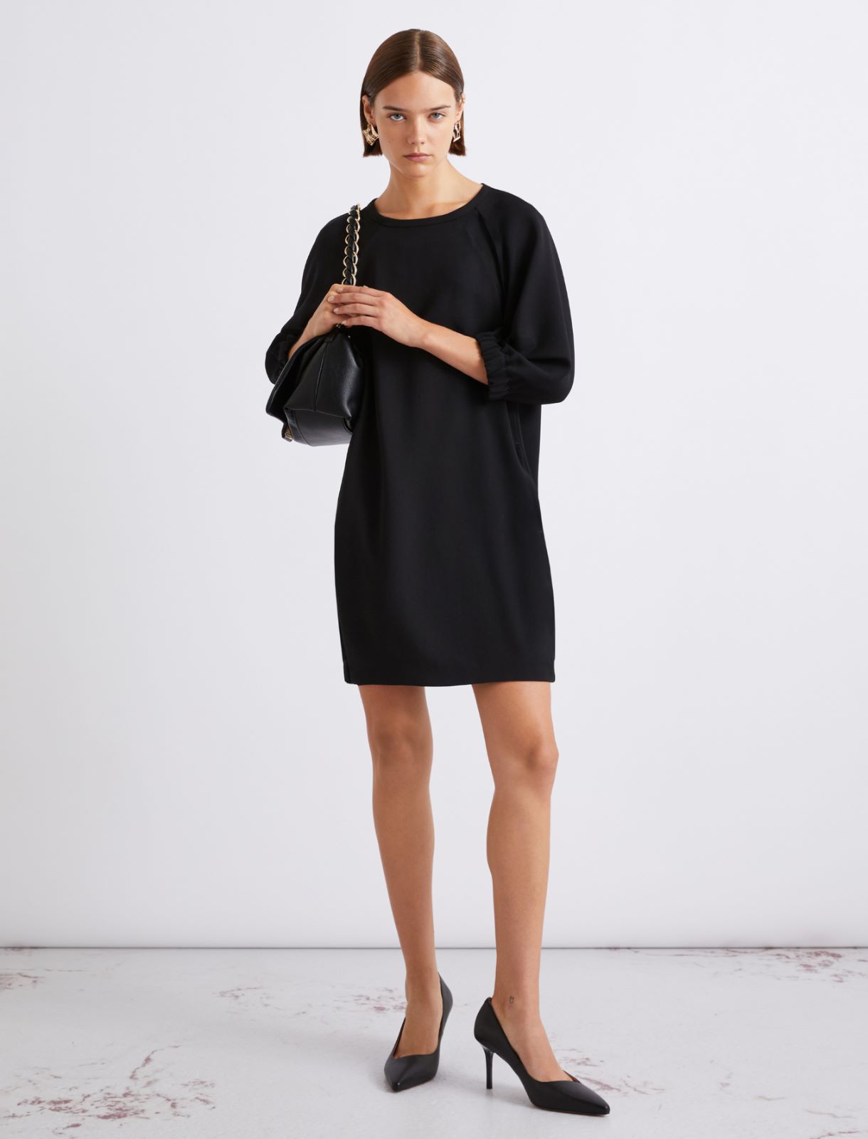 Kleid aus Envers-Satin-Crêpe und Georgette - SCHWARZ - Marella - 2