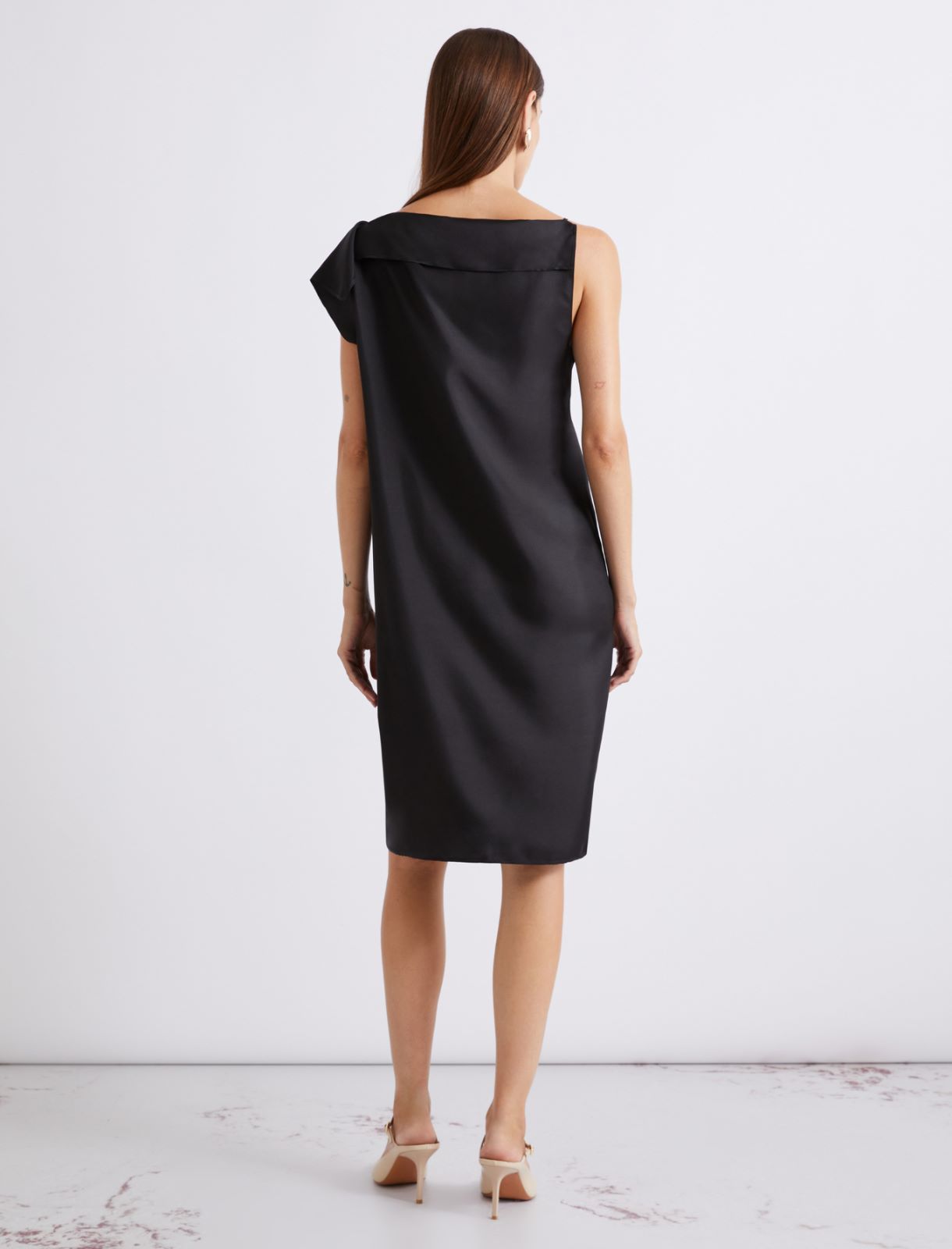 Silk twill asymmetric-neck dress - BLACK - Marella - 3