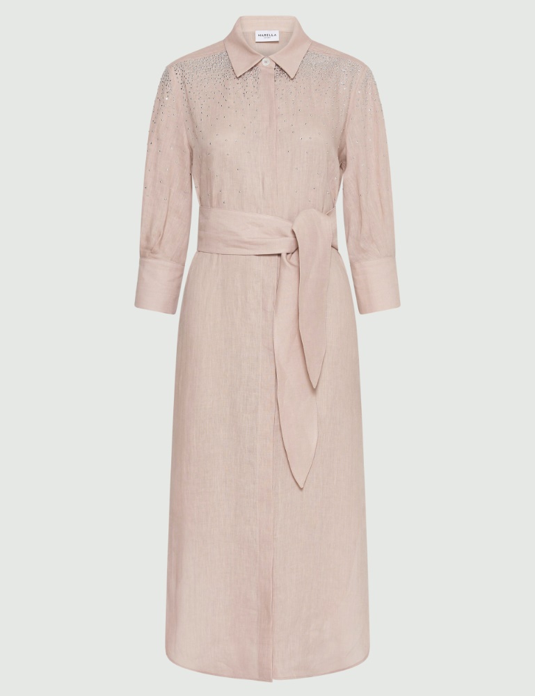 Rhinestone-adorned linen shirt dress - Marella